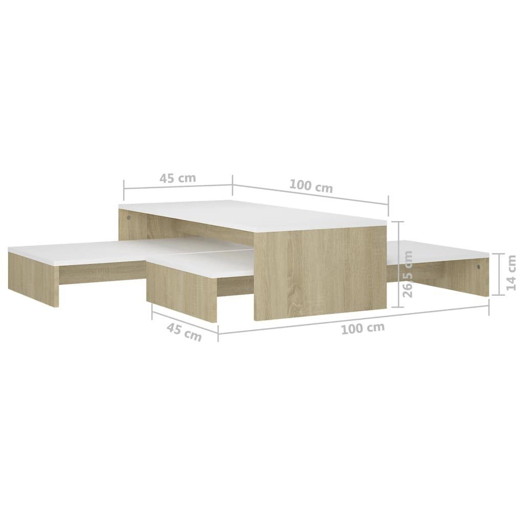 furnicato Couchtisch Satztisch-Set Weiß 100x100x26,5 Sonoma-Eiche cm und