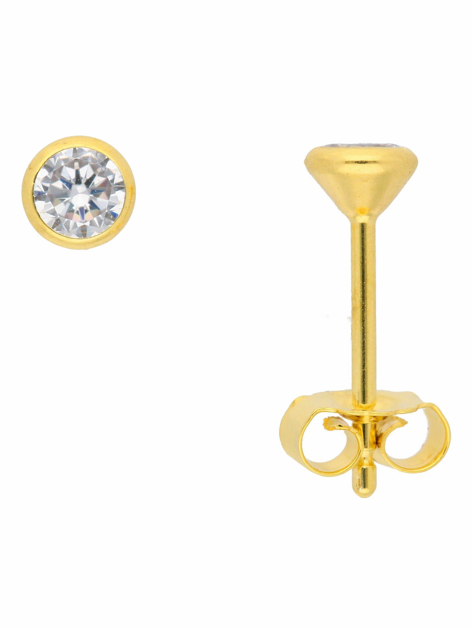 Adelia´s Paar Ohrhänger 585 Gold Ohrringe Ohrstecker mit Zirkonia Ø 4 mm, mit Zirkonia Goldschmuck für Damen