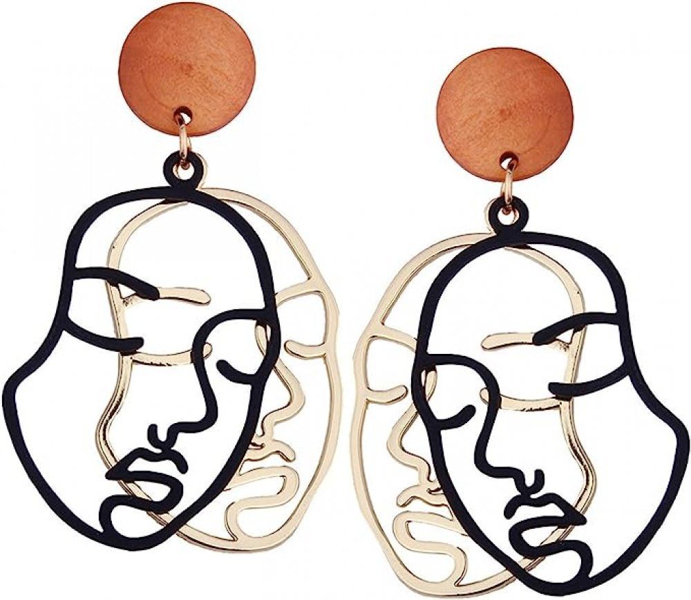 WaKuKa Paar für (1-tlg) abstrakte Gesichts-Ohrringe Damen Creolen hohle Doppelte