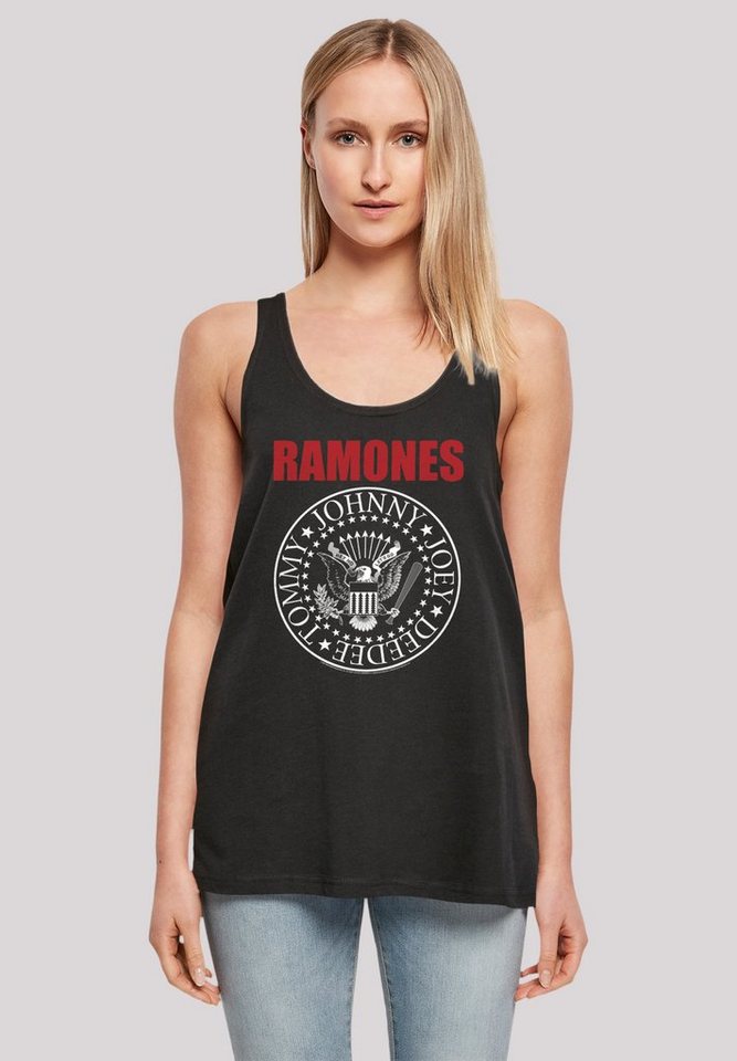 Text genähter Musik Ramones Band, Band Doppelt Premium und Rock Rock-Musik, Saum Red modisch geschnitten lang T-Shirt F4NT4STIC Qualität, Seal