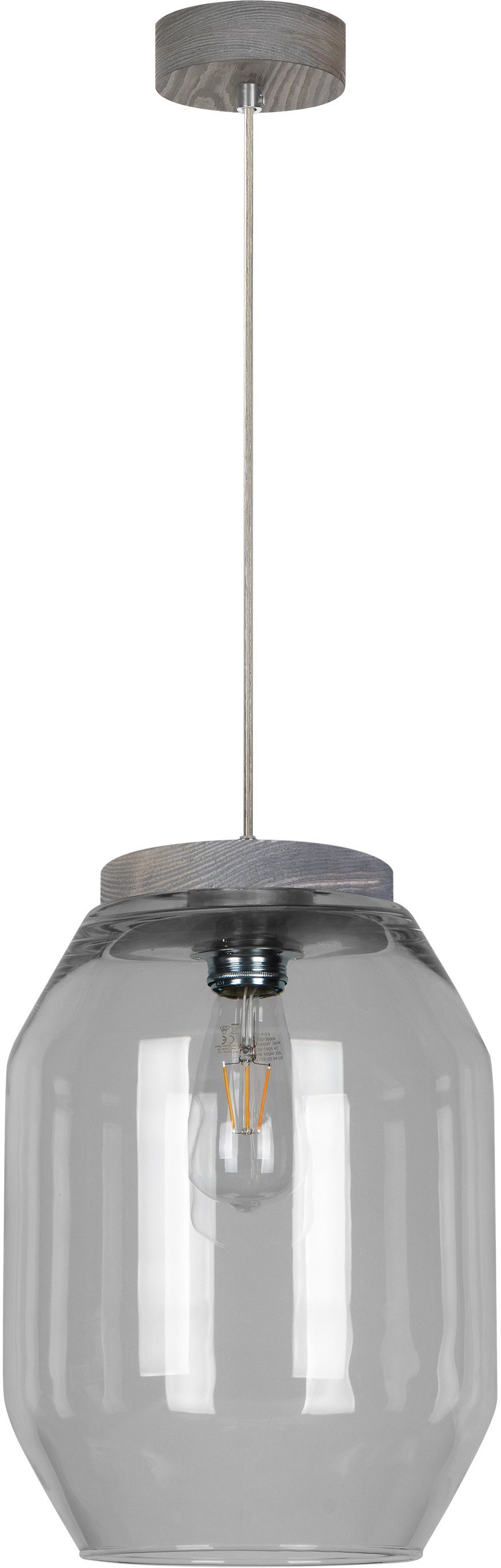 BRITOP LIGHTING Pendelleuchte Vaso, Leuchtmittel wechselbar, Naturprodukt aus Kiefernholz, Nachhaltig, Hochwert. Rauch Glasschirm | Pendelleuchten