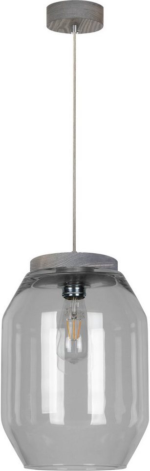 BRITOP LIGHTING Pendelleuchte Vaso, Leuchtmittel wechselbar, Naturprodukt  aus Kiefernholz, Nachhaltig, Hochwert. Rauch Glasschirm