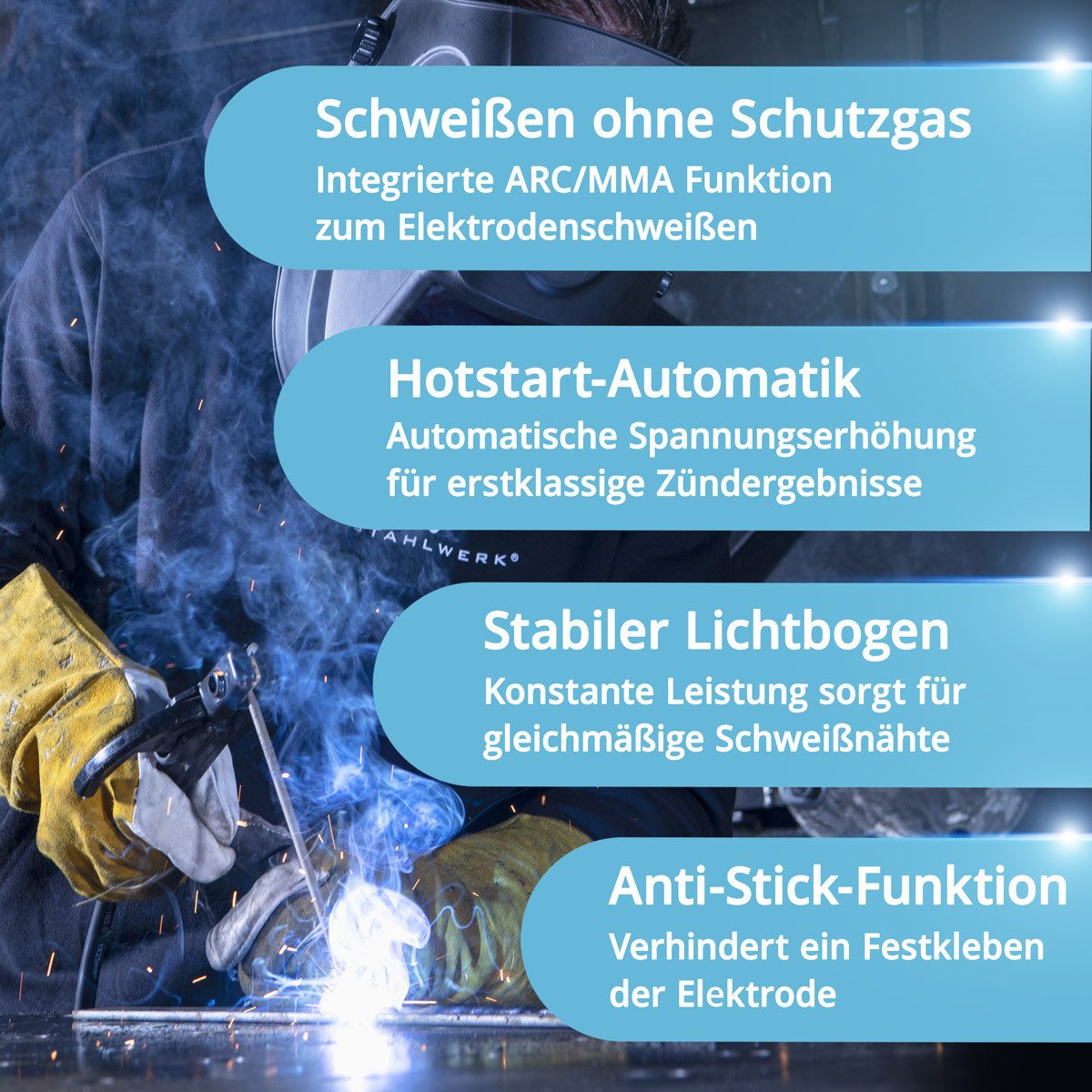 STAHLWERK Schutzgasschweißgerät Schutzgas-Schweißgerät AC/DC WIG 200 Puls Pro, 5 - 200 A, Packung, 1-tlg., Set, IGBT Inverter mit 200 Ampere – Bild 5 von 5