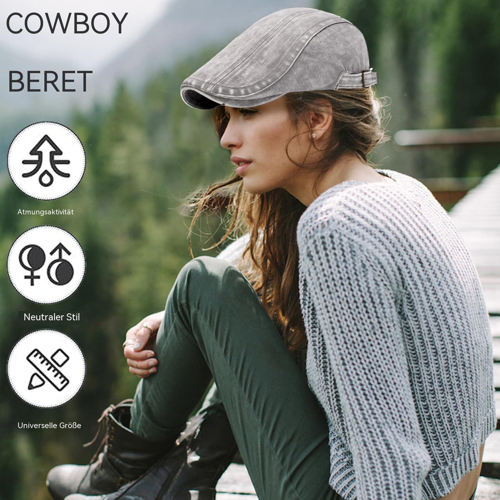 Zaewry Flat Cap Schiebermütze Herren und Männer,Schirmmütze mit Schirm Schiebermütze Barett Cap,Gewaschener Vintage Denim Baskenmütze – Bild 5 von 5