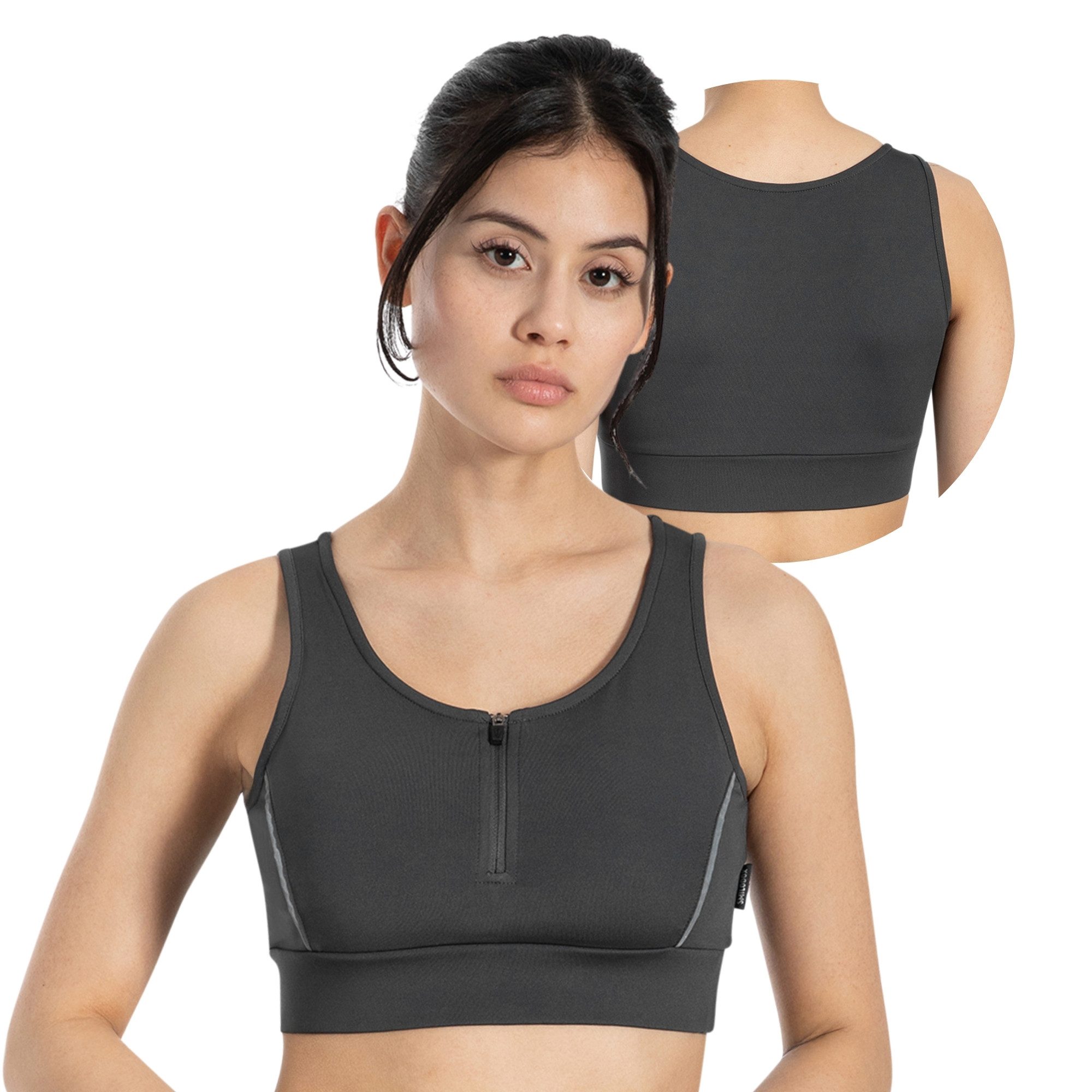 Sport-BH Kathi, Bra mit Zip-Front, integriertem Cup & reflektierendem Piping