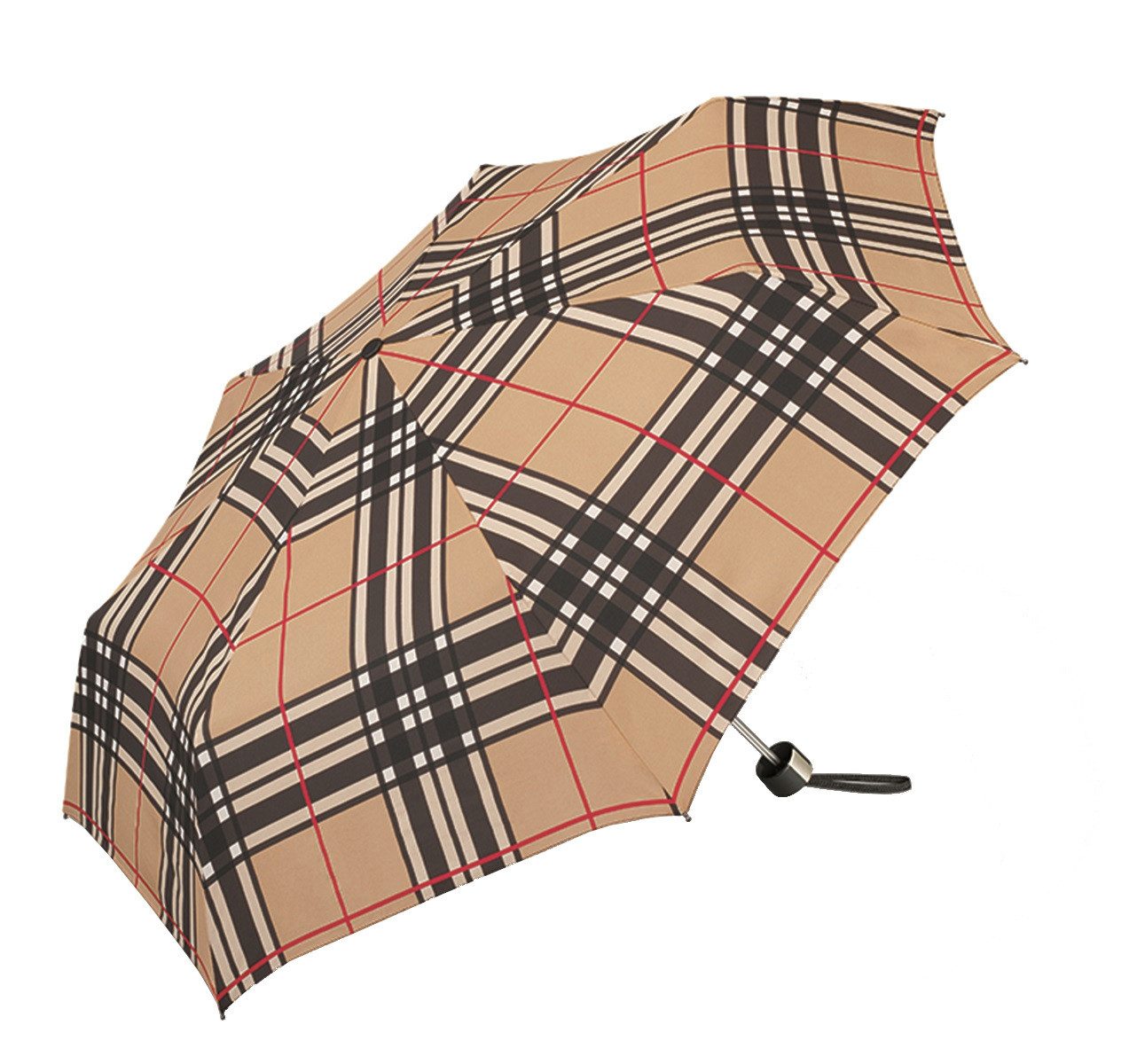 HAPPY RAIN Taschenregenschirm Selection Alu light Regenschirm Manuell checks camel, leicht