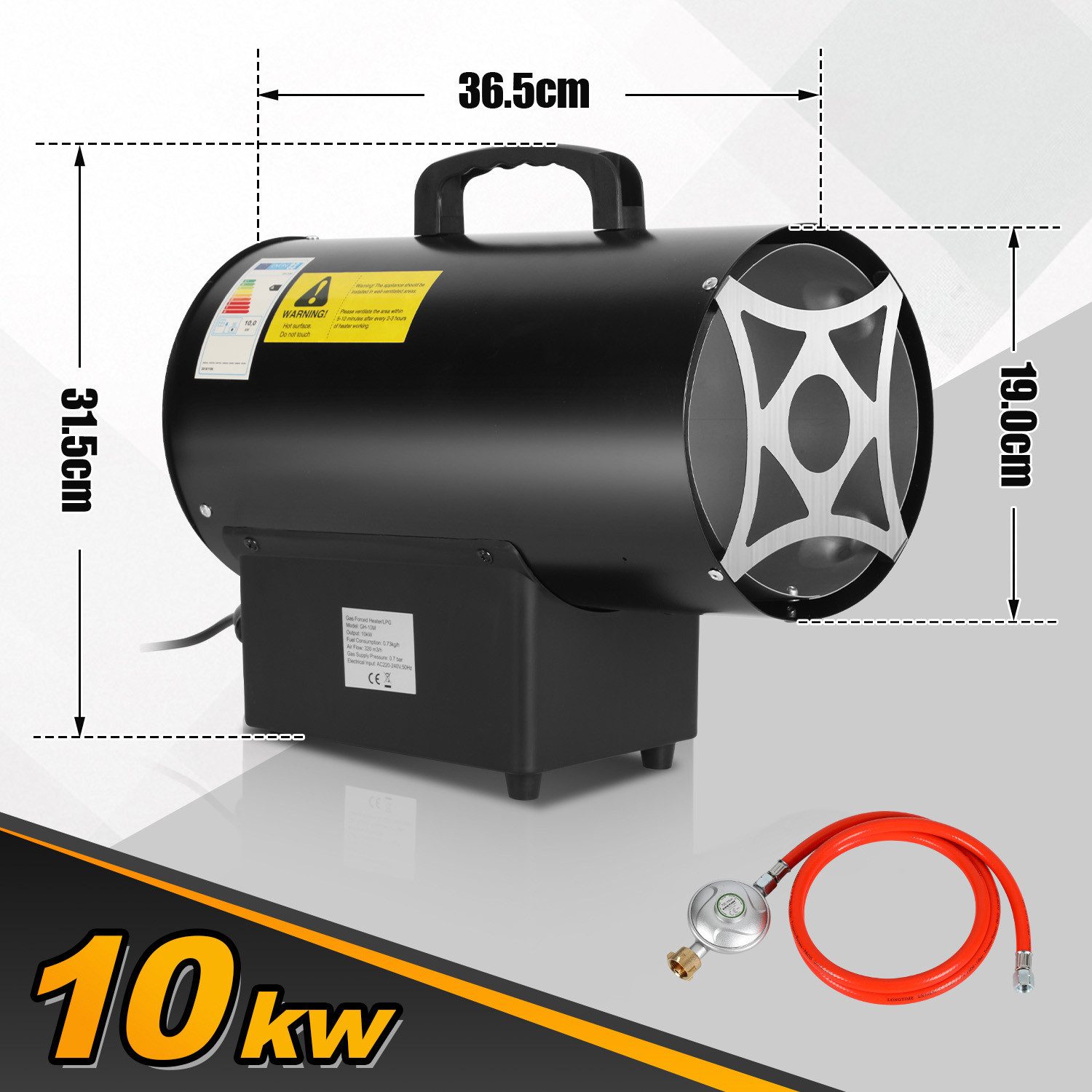 Clanmacy Heizlüfter 10KW Gasheizgebläse Gasheizer Heizgerät Gasstrahler Gas Heizgebläse, 10000 W, Gasheizer Heizgebläse Baustellen Druckregler