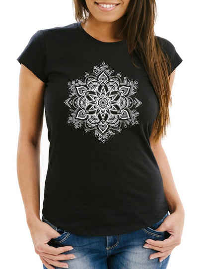 Neverless Print-Shirt Damen T-Shirt Mandala Ornament Bohemian Boho Ethno Slim Fit Neverless® mit Print