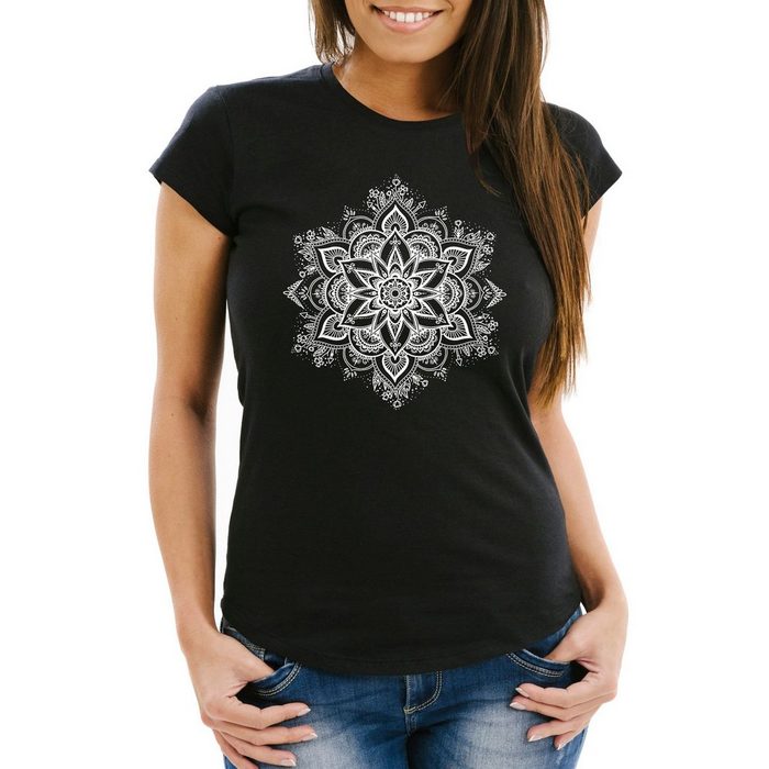 Neverless Print-Shirt Damen T-Shirt Mandala Ornament Bohemian Boho Ethno Slim Fit Neverless® mit Print
