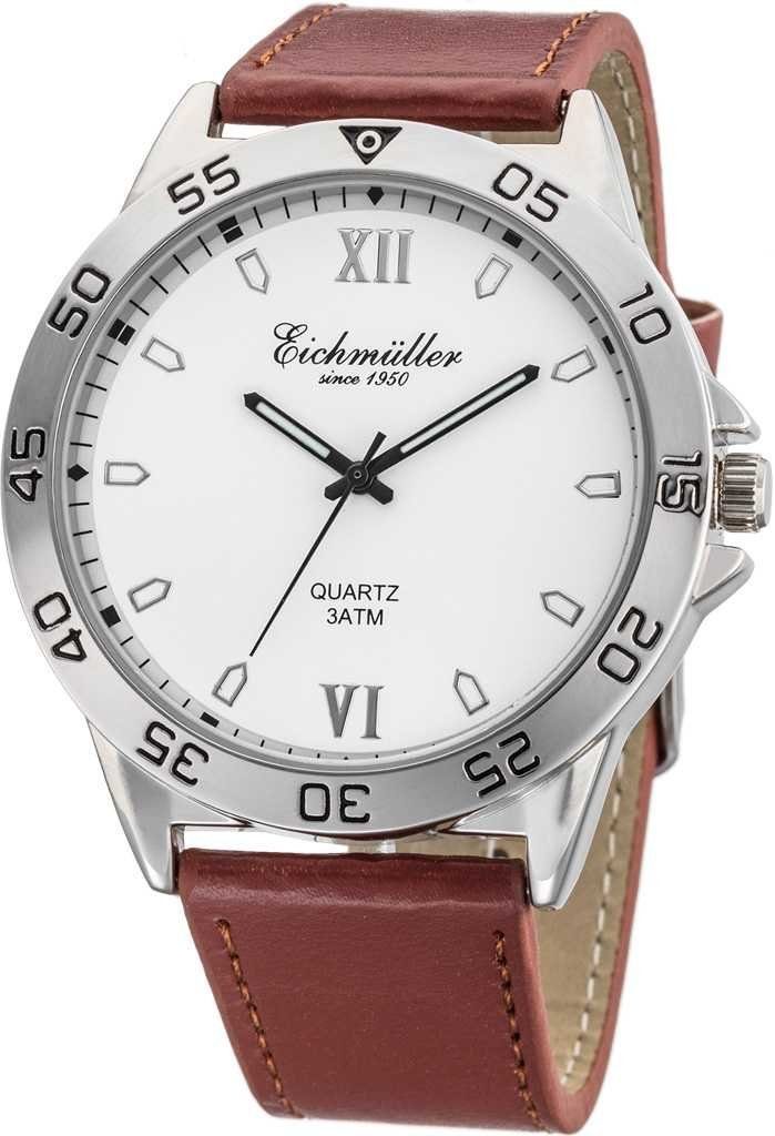Eichmüller Quarzuhr Herrenuhr silberfarben-weiss-braun 44 mm RE1041