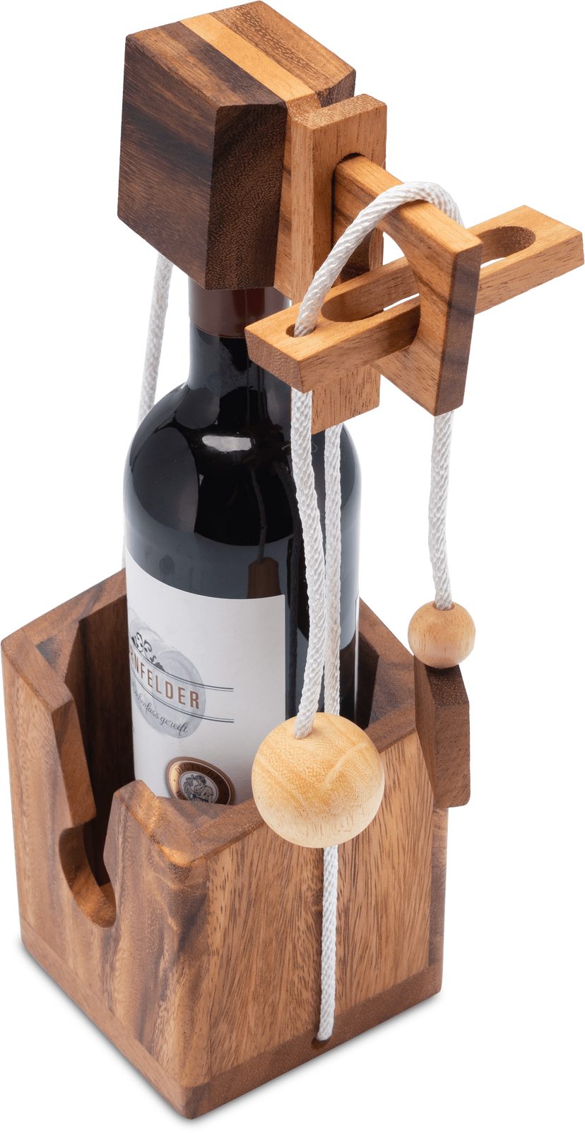 LOGOPLAY Flaschenhalter Flaschen-Tresor, (1-St), Flaschen-Tresor Holz Geschenkverpackung mit Knobelspiel