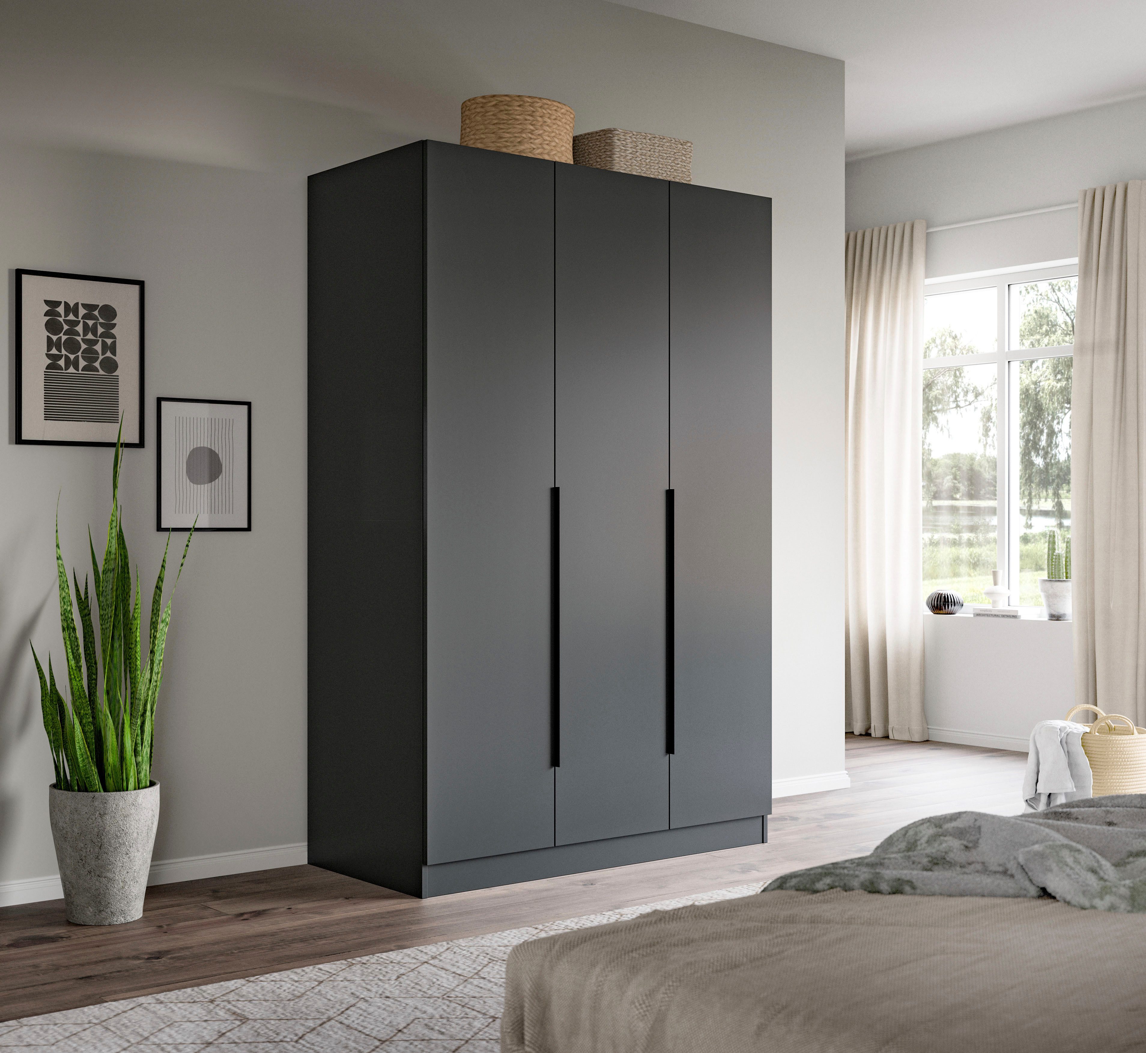 Home affaire Kleiderschrank Skarde Schlafzimmerschrank, Garderobe, Schrank (Otto Bestseller Garderobe Schlafzimmerschrank) Breite: 120 cm, anthrazit, Kleiderstange 4 Böden