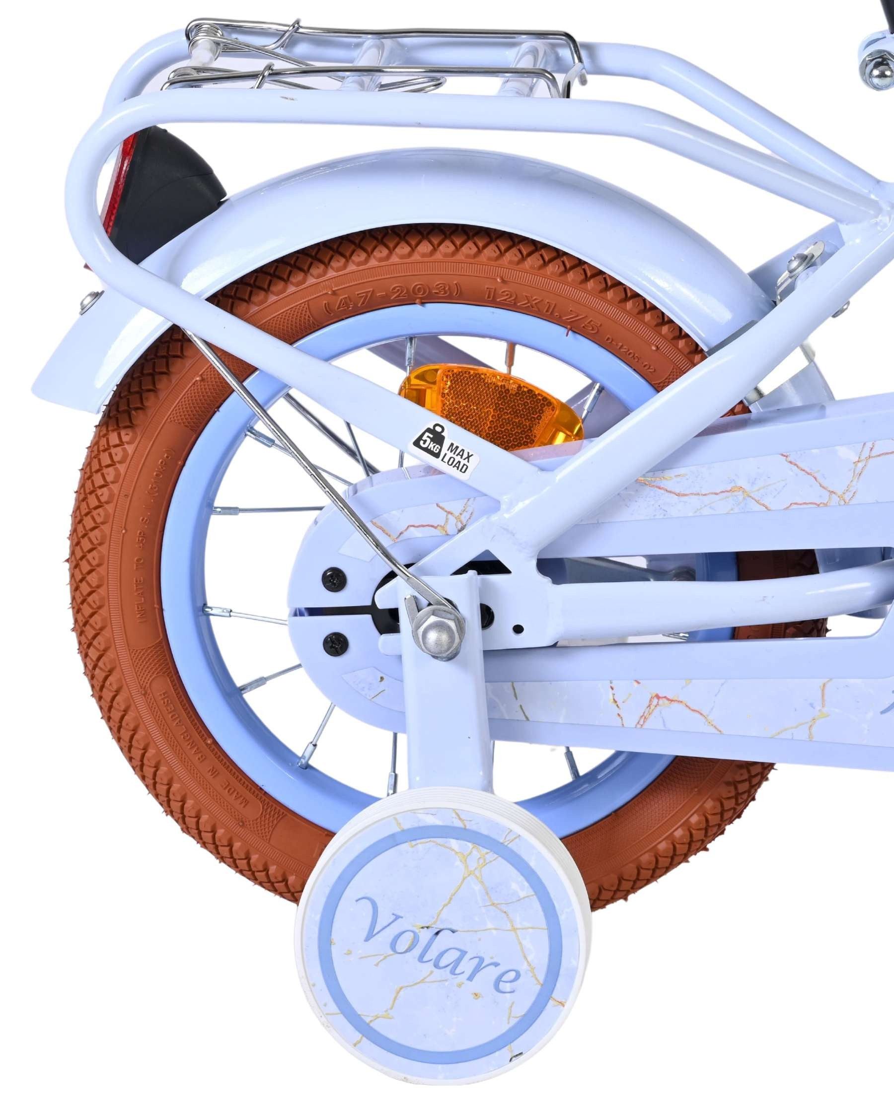 Volare Kinderfahrrad Ashley Mädchen 12 Zoll in Pastellblau – Stützräder, Zwei Handbremsen, Handbremse vorne, geschlossener Kettenschutz, Luftreifen