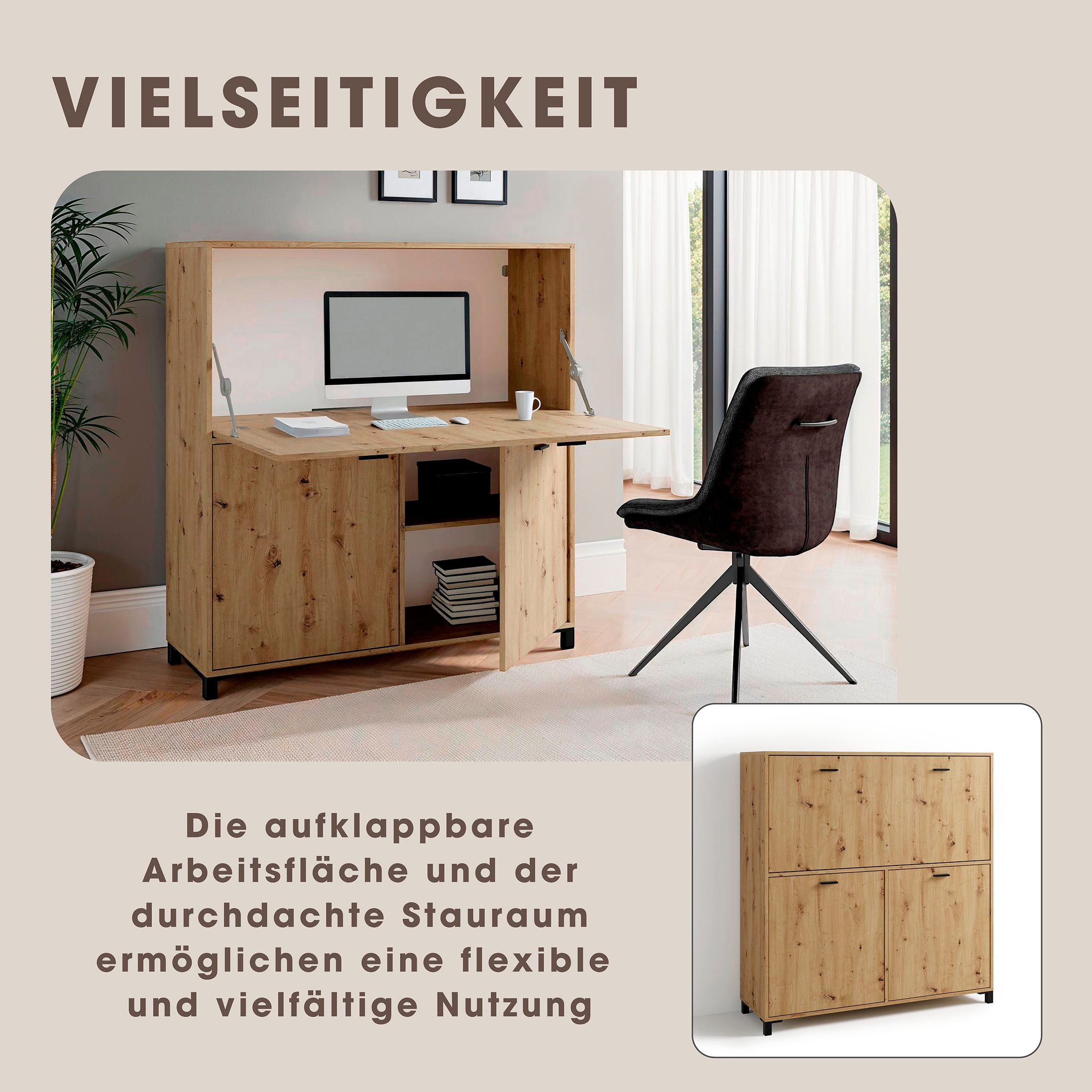 OTTO home Sekretär Melton, platzsparende Arbeitslösung mit viel Stauraum, Breite 120 cm – Bild 5 von 5
