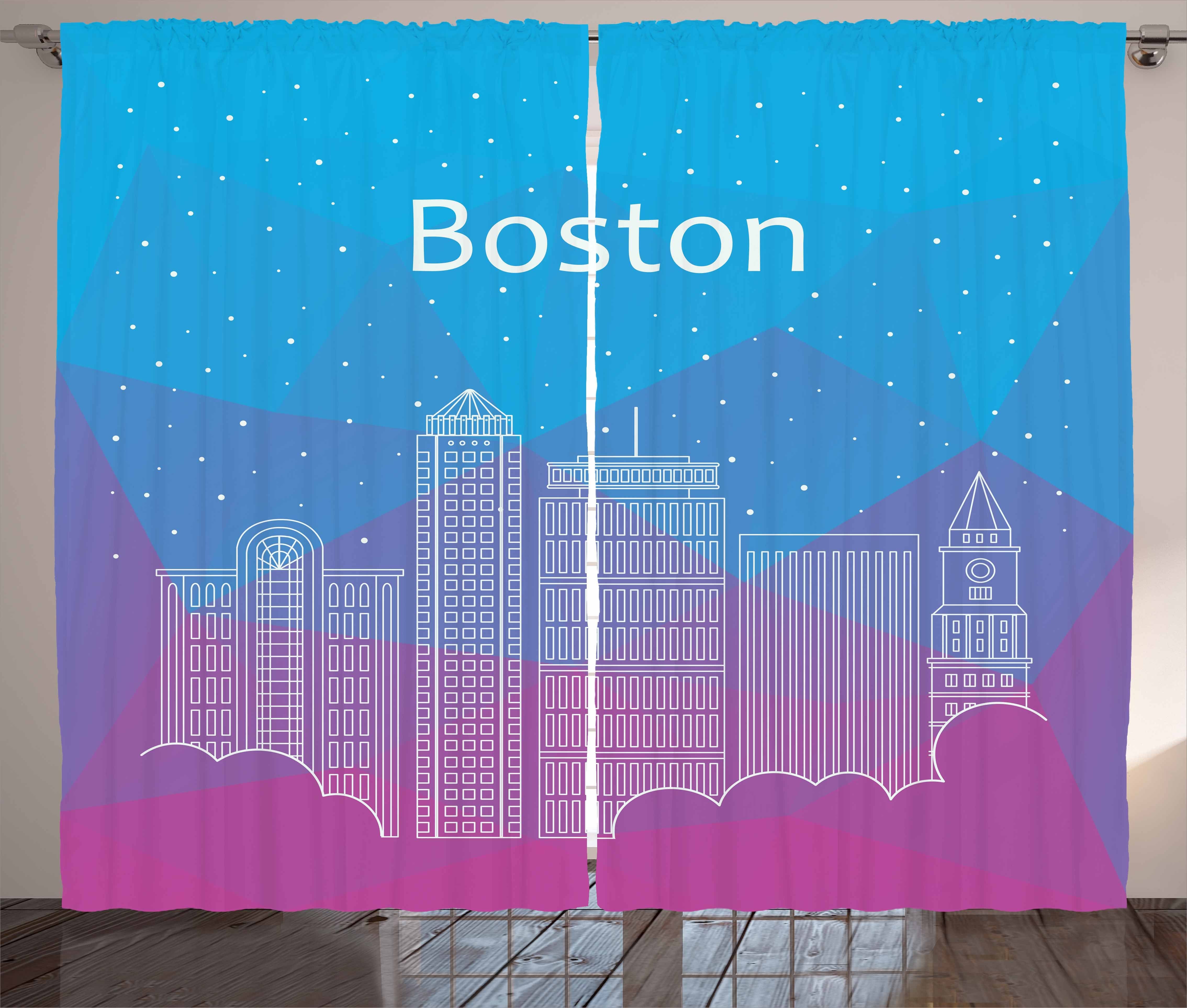 Gardine Schlafzimmer Kräuselband Vorhang mit Schlaufen und Haken, Abakuhaus, Boston Gebäude und Wolken | Fertiggardinen