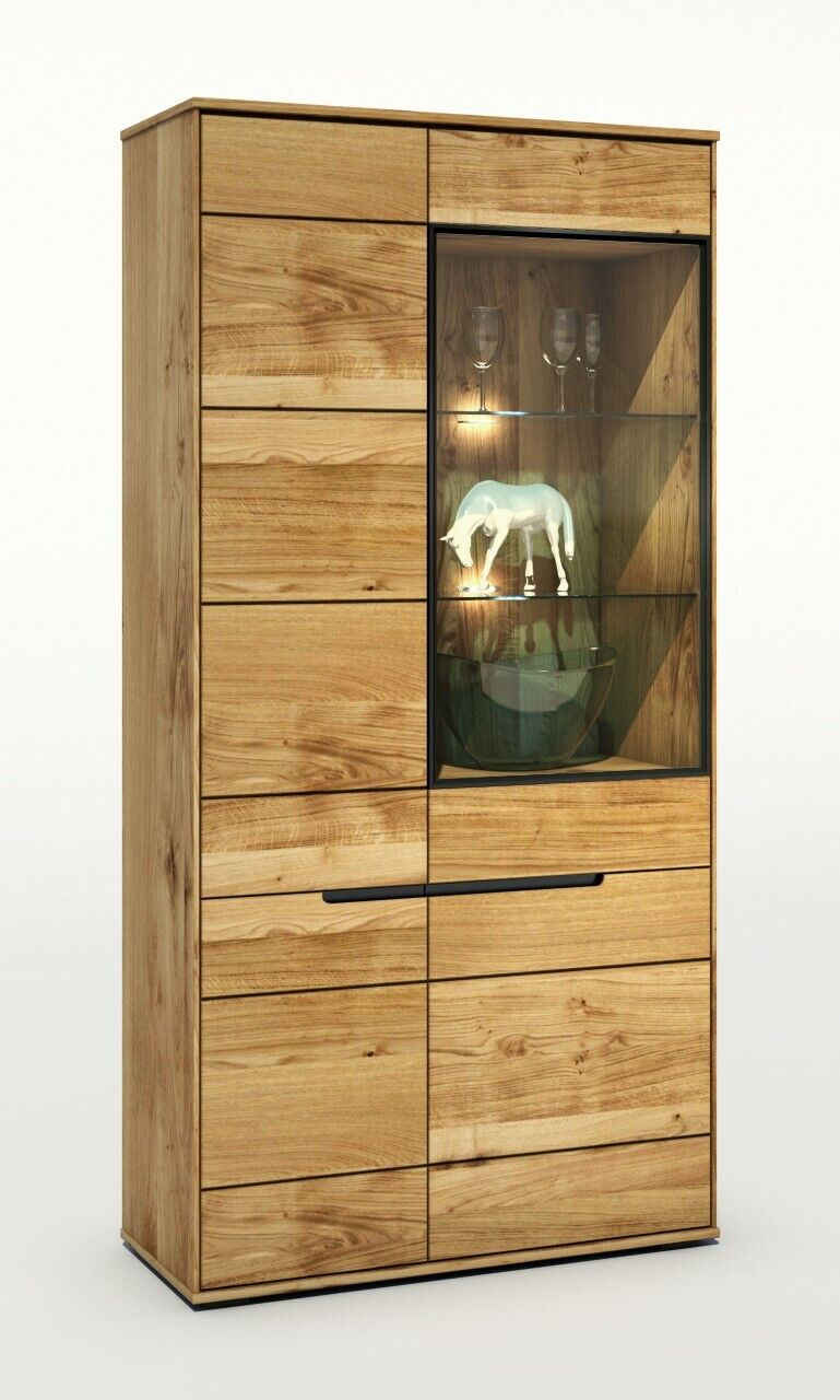 ELFO Stauraumvitrine Vitrine Lola Regal Schrank Wildeiche teilmassiv geölt Breite 102cm