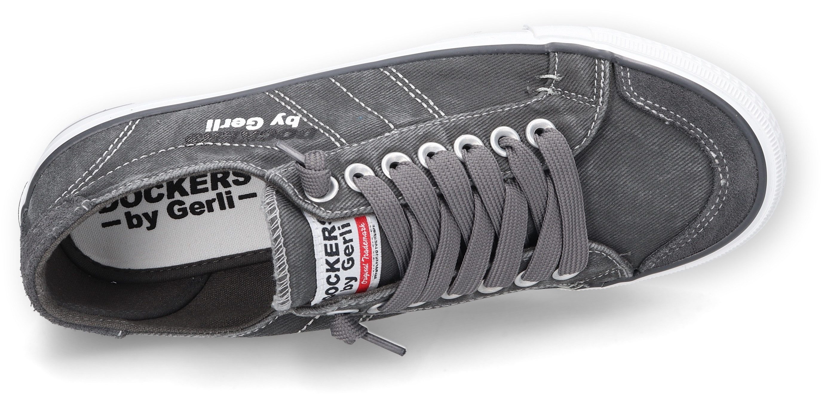 Dockers by Gerli Slip-On Sneaker, Freizeitschuh, Retro Sneaker, Fake Schnürung, in cooler Jeansoptik