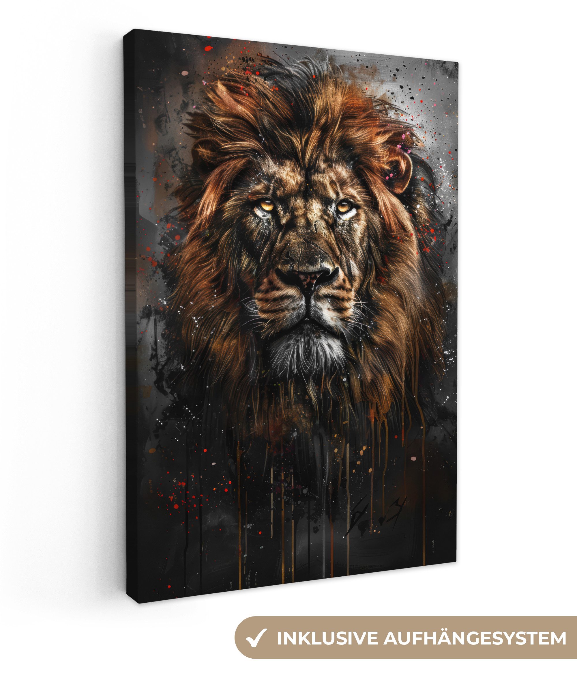 OneMillionCanvasses® Leinwandbild Löwe - Tiere - Porträt - Schwarz - Luxus, günstig online kaufen