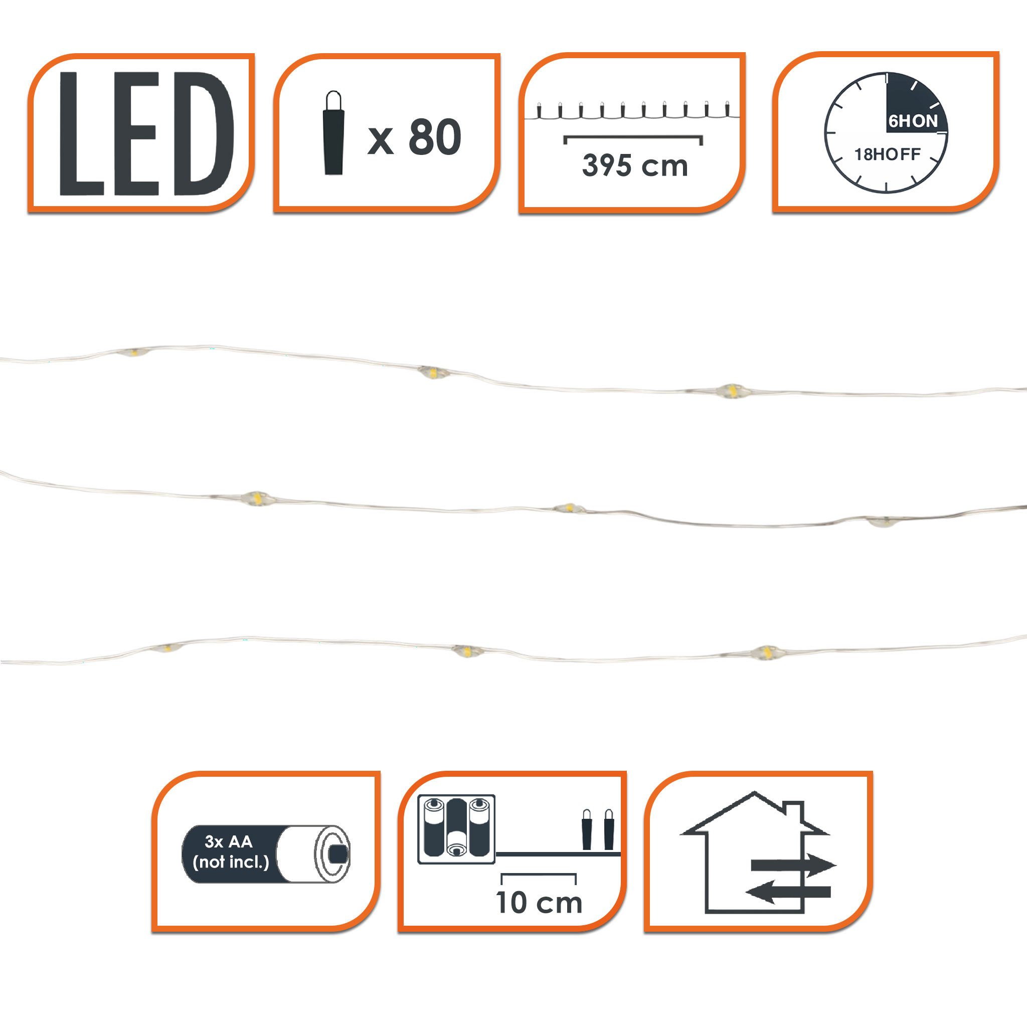 Spetebo LED-Lichterkette Draht Lichterkette 80 LED / 395 cm - warm weiß, 20-flammig, Deko Beleuchtung Indoor / Outdoor - Weihnachten Advent Winter – Bild 2 von 5
