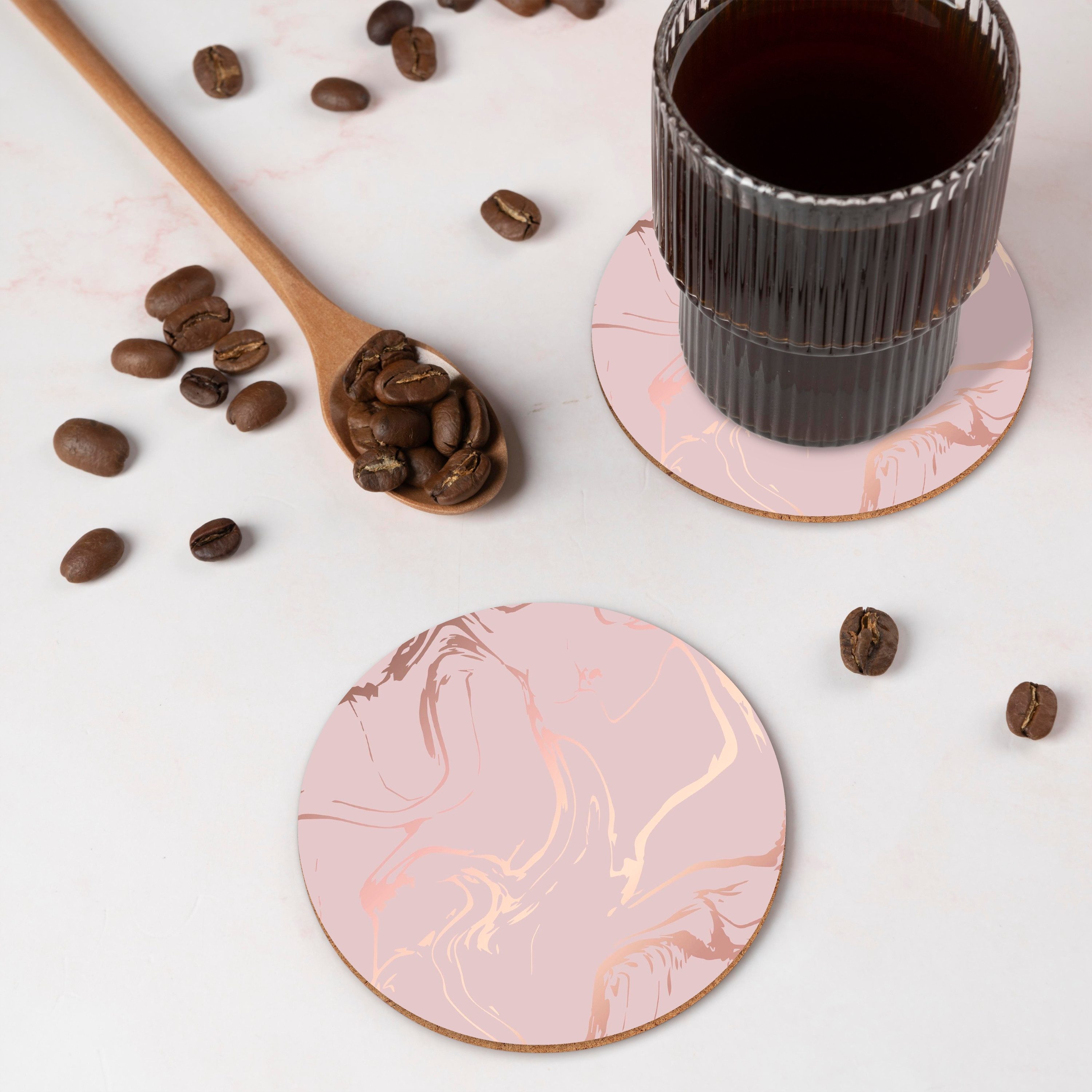 MuchoWow Glasuntersetzer Marmor - Roségold - Linie, Zubehör für Gläser, 6-tlg., Getränkeuntersetzer, Rund, Tassenuntersetzer Kork, 10x10 cm – Bild 3 von 5