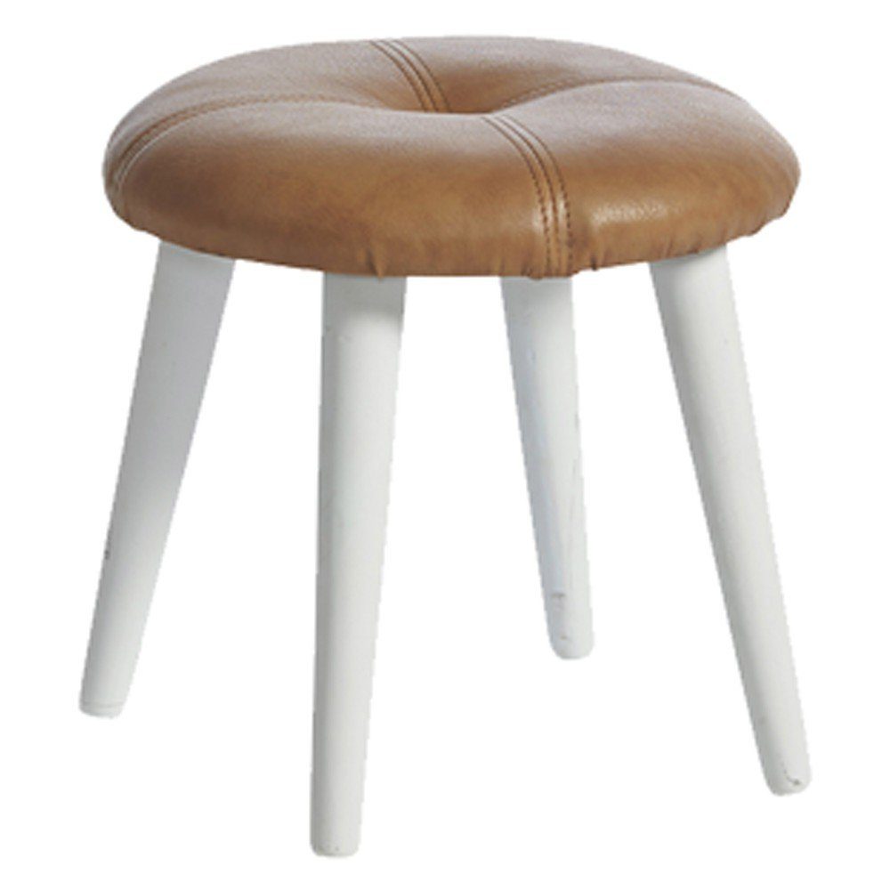 dasmöbelwerk Стулья Schemel Подставка для ног Ø36x32 cm Kunstleder Holz Табуретки Hellbraun-Weiß