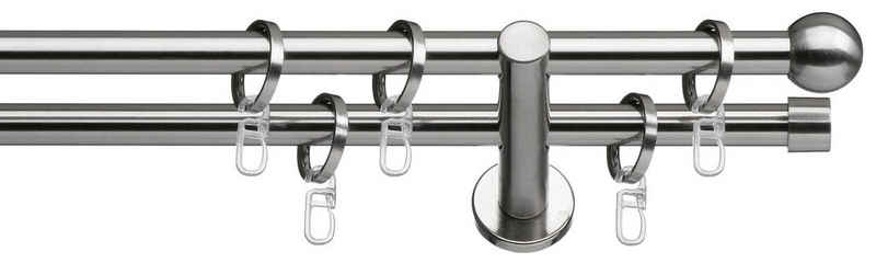 Gardinenstange Formentor, indeko, Ø 16 mm, 2-läufig, Fixmaß, verschraubt, Stahl, Komplett-Set inkl. Ringen und Montagematerial