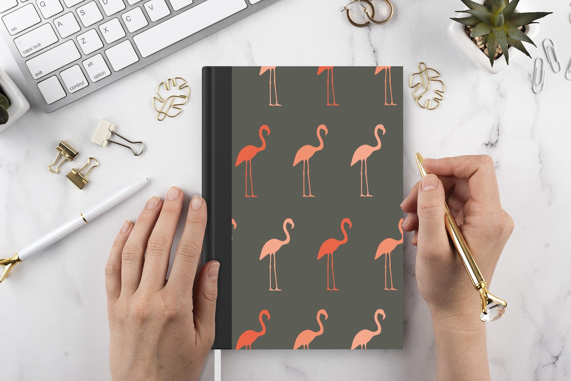 MuchoWow Seiten, Flamingo Haushaltsbuch Notizheft, Vogel - Notizbuch - A5, Merkzettel, Muster, Tagebuch, Journal, 98