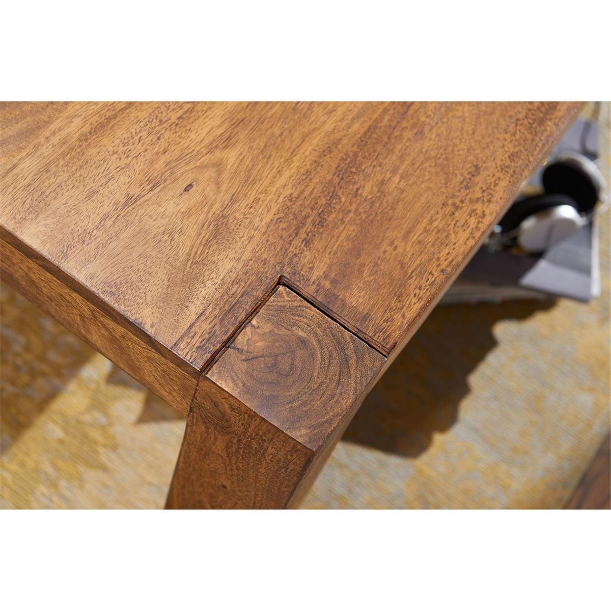 dunkel-braun Sheesham Massiv-Holz 110/40/60cm Landhaus-Stil Couchtisch, Lomadox 110cm