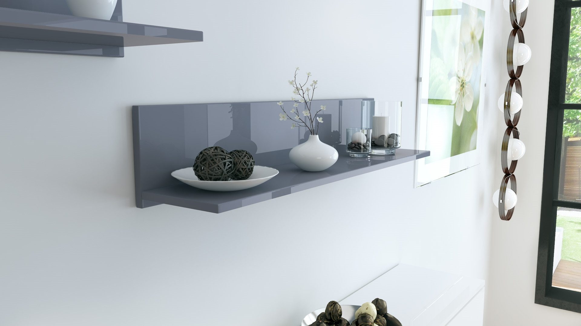 Vladon Wandregal Skadu, Schweberegal, Grau Hochglanz (97,5 x 18,5 x 18,5 cm günstig online kaufen