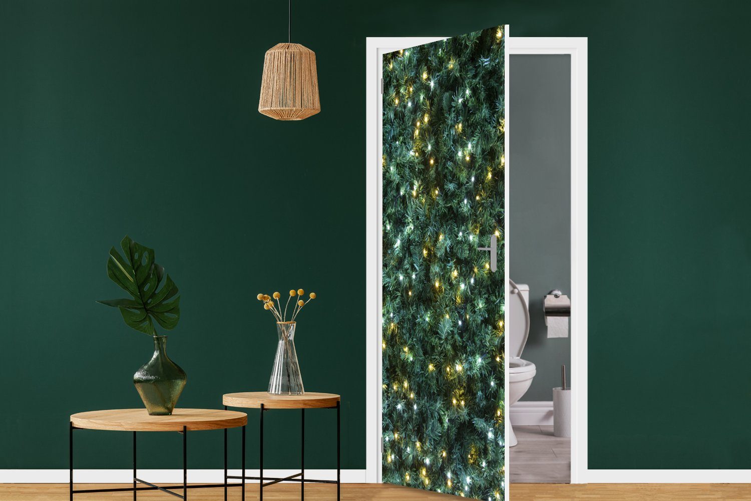 MuchoWow Türtapete Weihnachtsbaum - Weihnachtsbeleuchtung, 75x205 St), Tür, Matt, cm Türaufkleber, bedruckt, Fototapete (1 für
