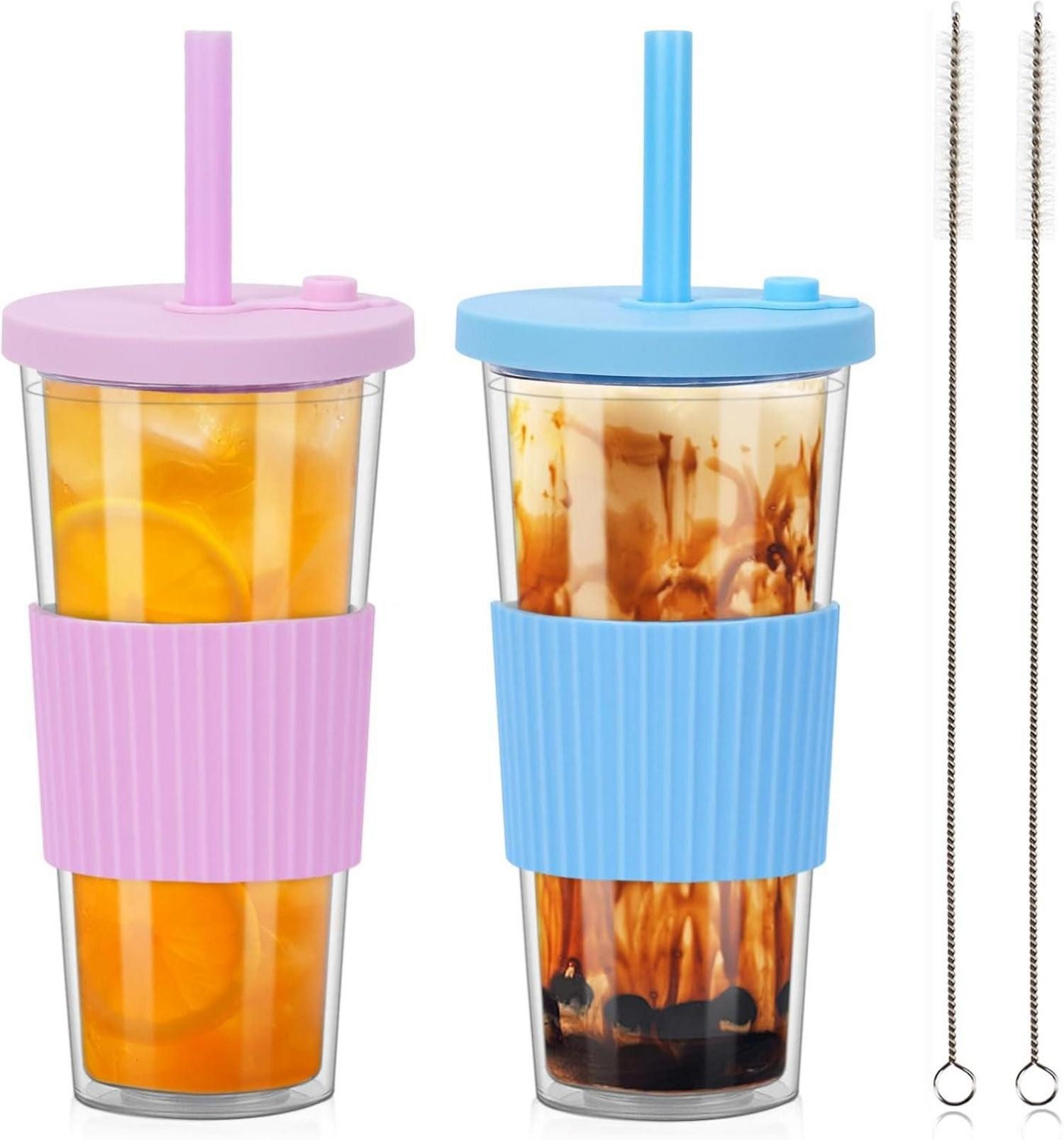 LuxusKollektion Кружки Bubble Tea Кружки 24oz mit Deckel und Strohhalm, 2er