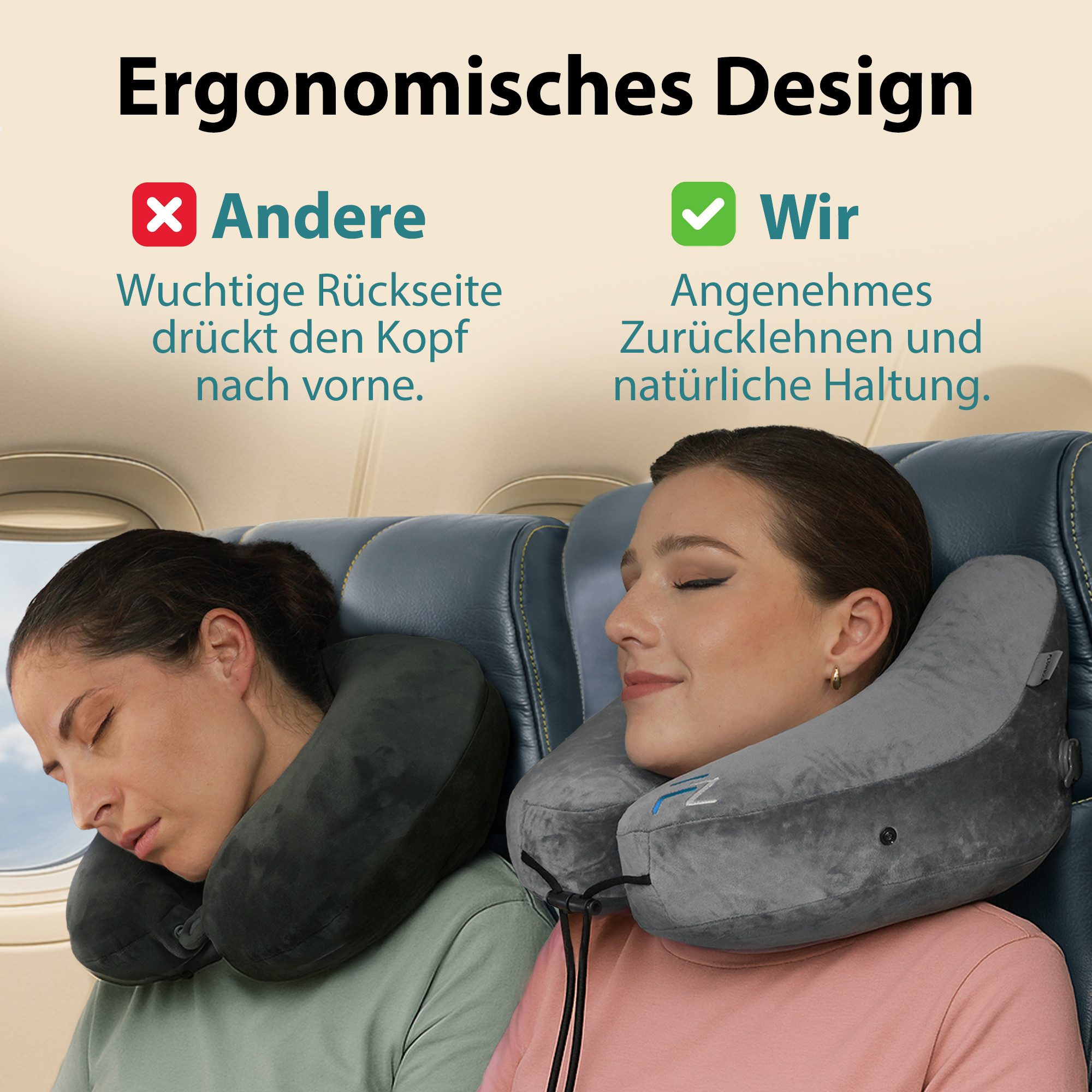 FLOWZOOM Nackenhörnchen AIR Nackenkissen aufblasbar – Reisekissen Flugzeug & Auto, Nackenhörnchen für Erwachsene - Reisekissen aufblasbar