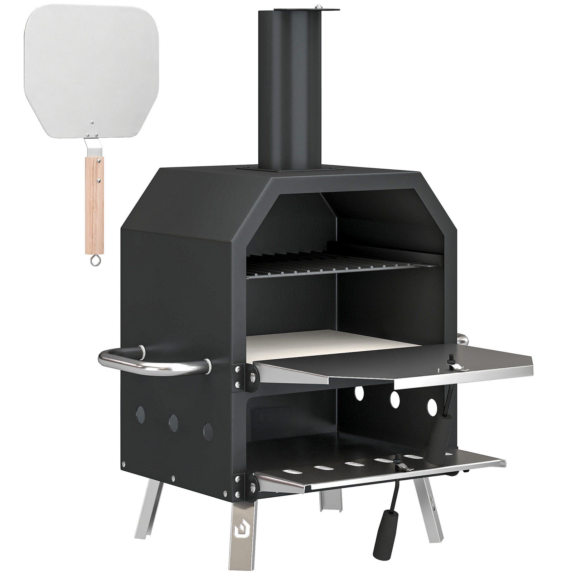 Novzep Pizzaofen Outdoor Pizzaofen Holzbefeuerter Pizza Ofen 2 Ebene Backofen, mit 1cm dick Pizzastein Klappbein
