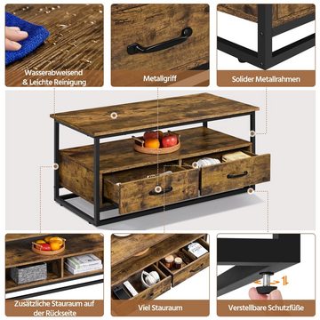 Yaheetech Couchtisch, 3-stufiger Kaffeetisch Holz Sofatisch Beistelltisch Metallrahmen