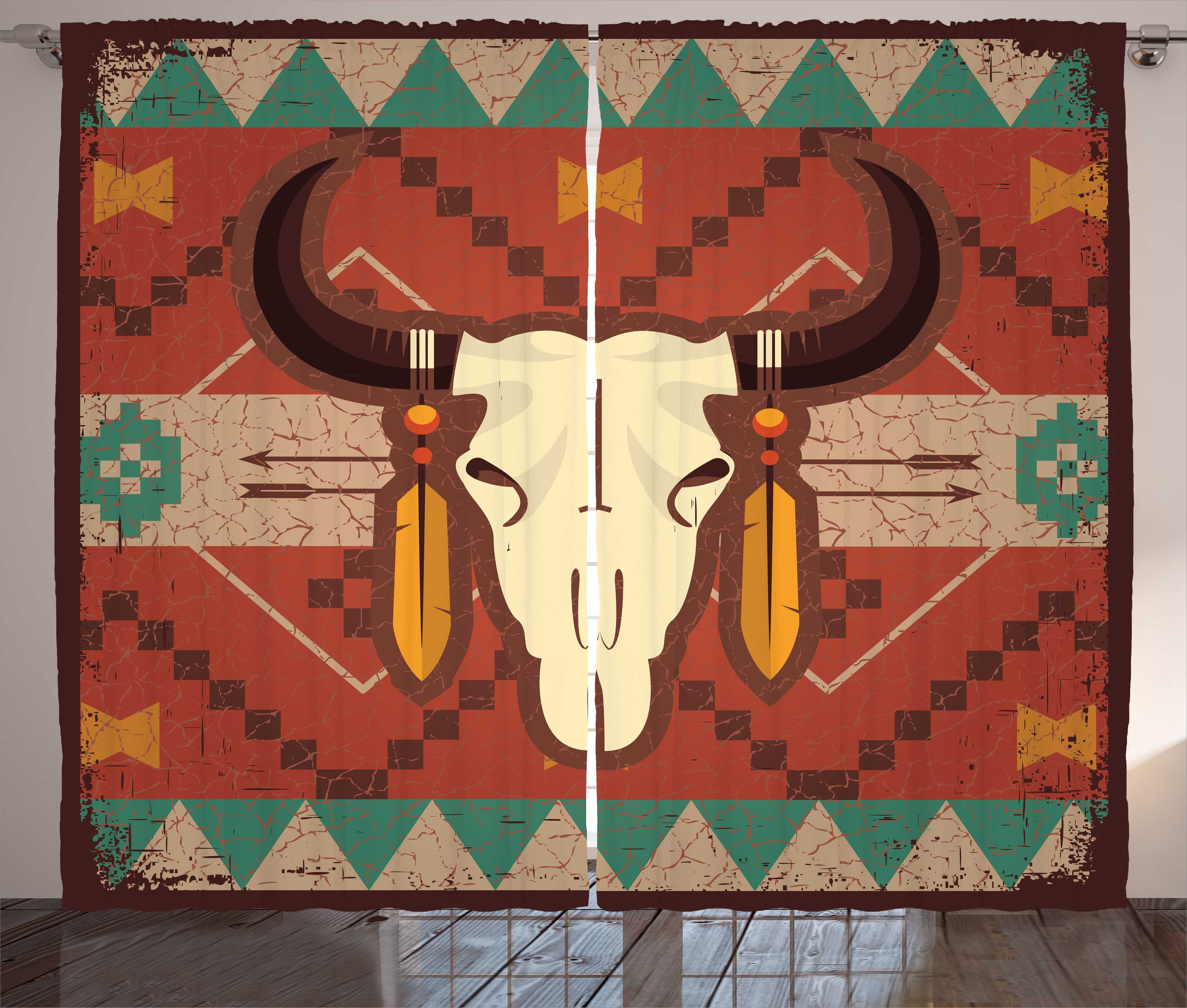Gardine Schlafzimmer Kräuselband Vorhang mit Schlaufen und Haken, Abakuhaus, Longhorn Bull Kopf