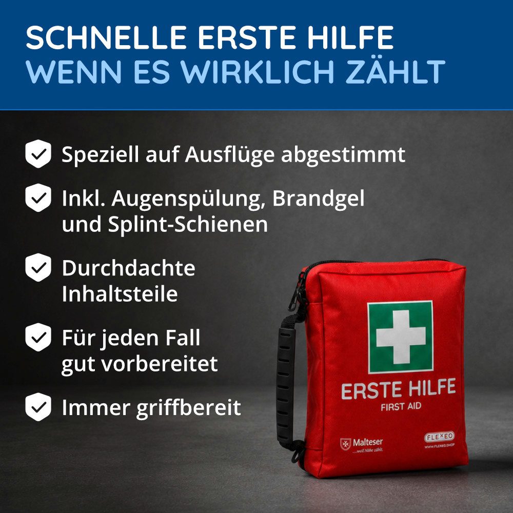 FLEXEO Erste-Hilfe-Set Discovery, (1 St), Notfallset für Unterwegs & Zuhause