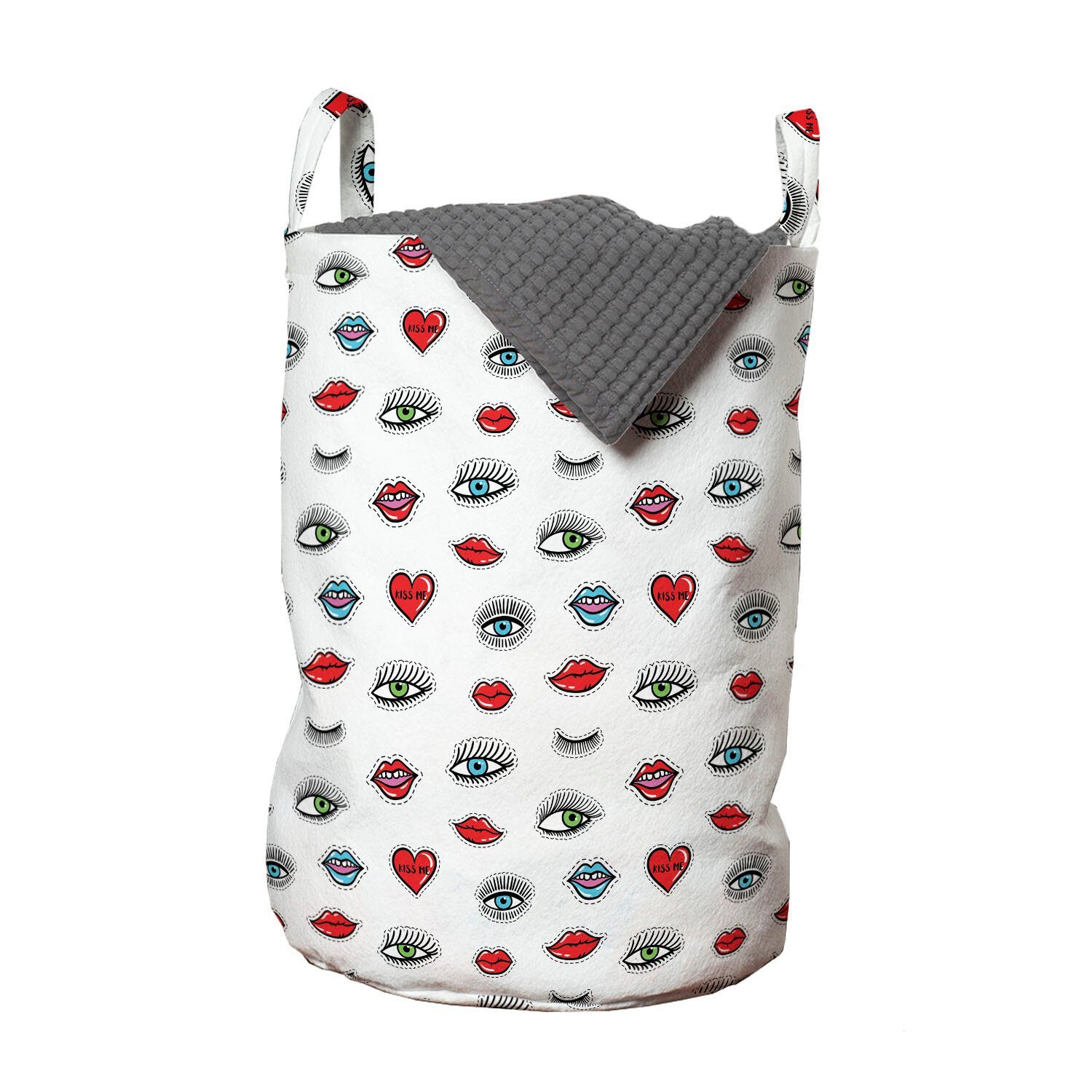 Abakuhaus Wäschesäckchen Wäschekorb mit Griffen Kordelzugverschluss für Waschsalons, emoji Augen-Herz-Lippen Schönheit