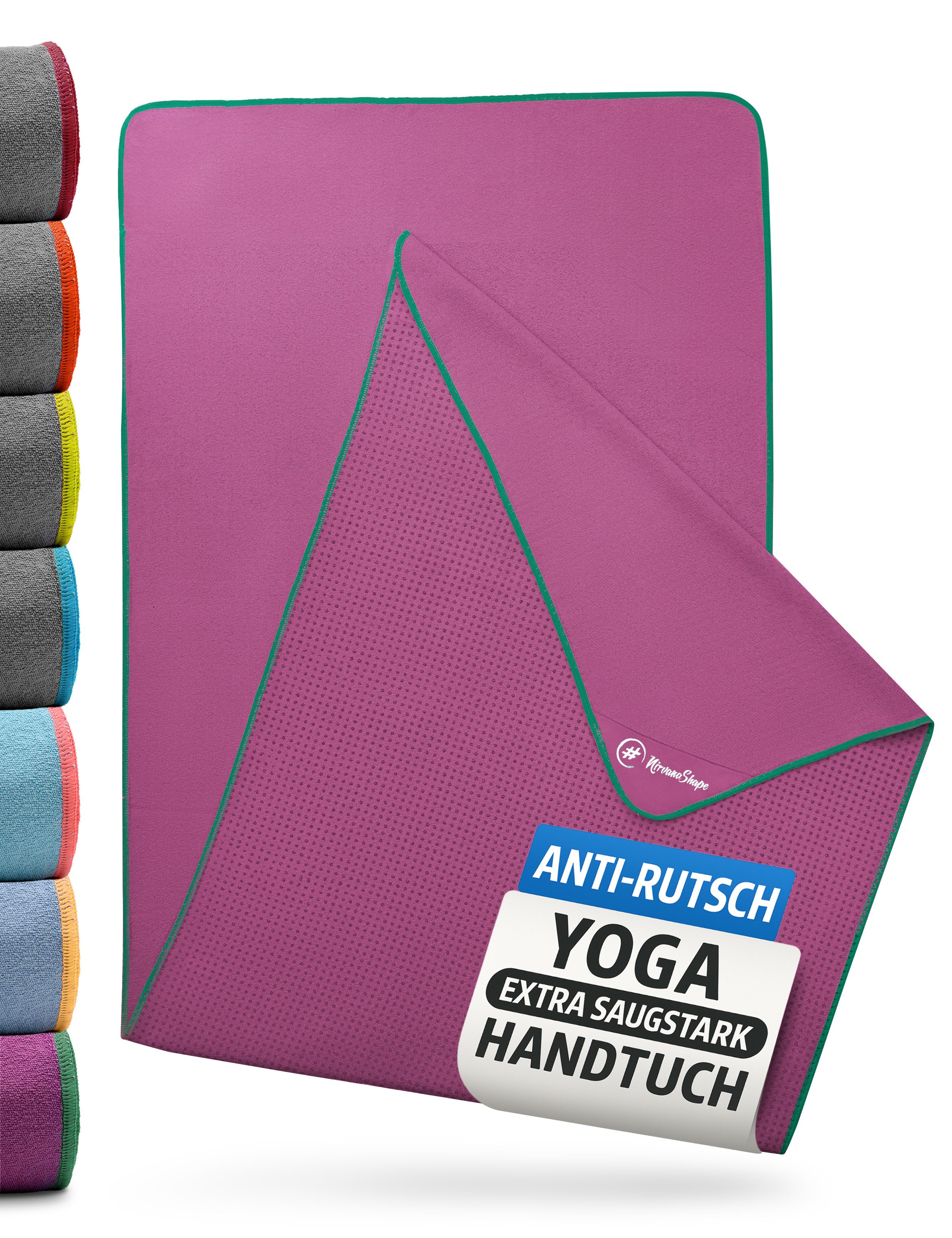 NirvanaShape Sporthandtuch Yoga Handtuch mit Antirutsch-Noppen, Yogatuch-Auflage für Yogamatte, Microfaser, +Yoga Einführungs eBook, Yogatuch-Auflage Saugstark, Hygienisch