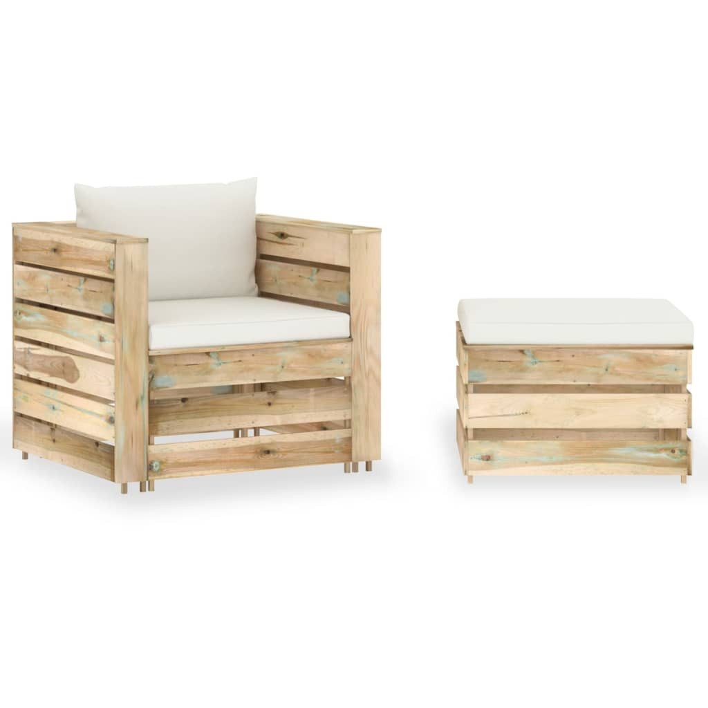 vidaXL Gartenlounge-Set 2-tlg. Garten-Lounge-Set mit Kissen Grün Imprägniertes Holz, (2-tlg)