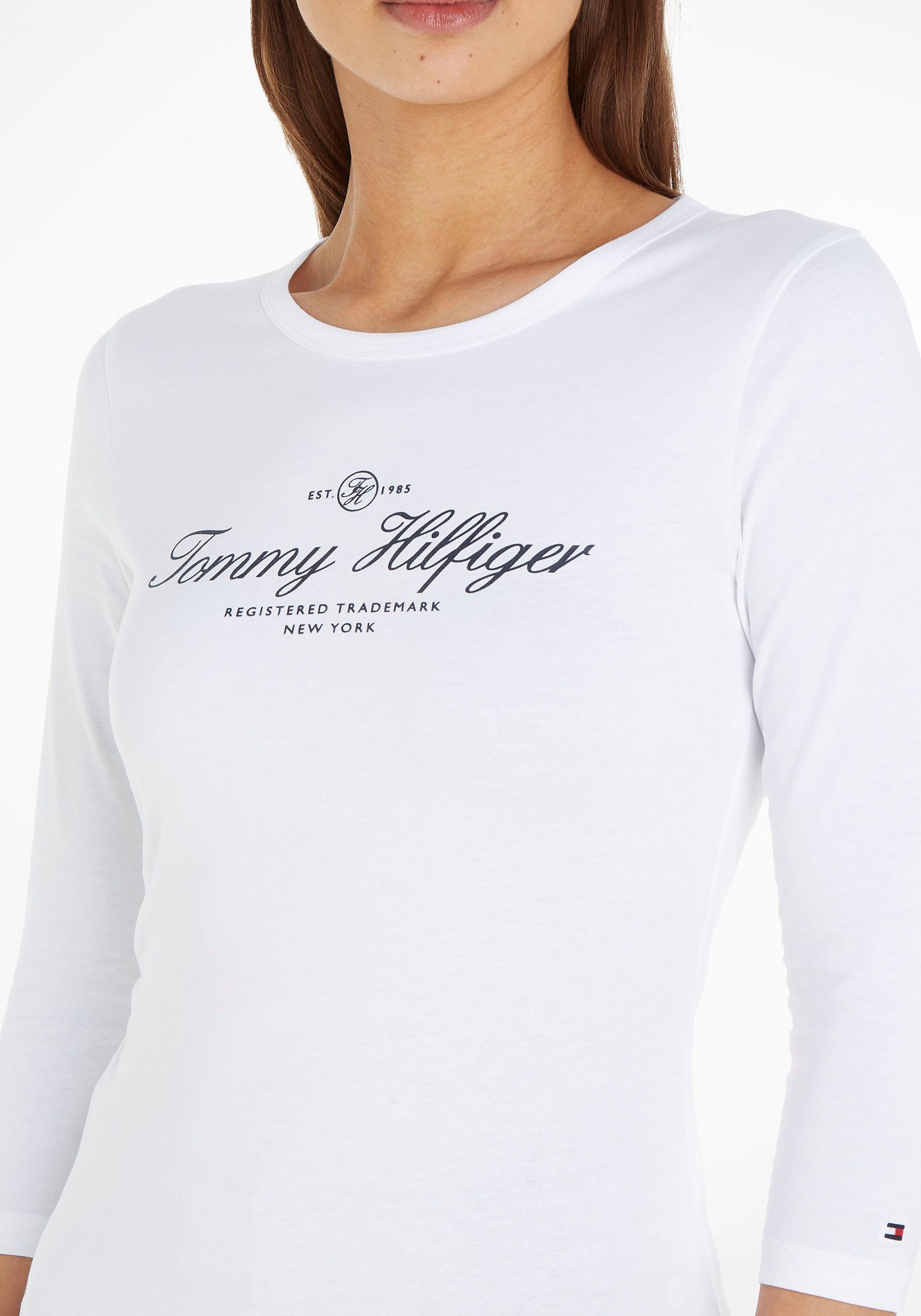 Tommy Hilfiger Th_Optic_White Signature SIGNATURE Langarmshirt mit Logo-Schriftzug OPEN SLIM Hilfiger NK Tommy 3/4SLV