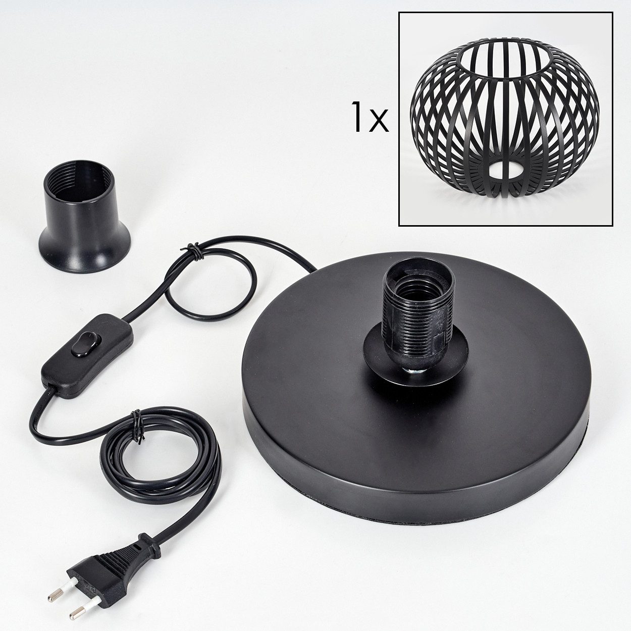 hofstein Tischleuchte Tischlampe aus Metall in Schwarz, ohne Leuchtmittel, Retro Gittschirm Leuchte (20cm), Schalter, 1 x E27, ohne Leuchtmittel