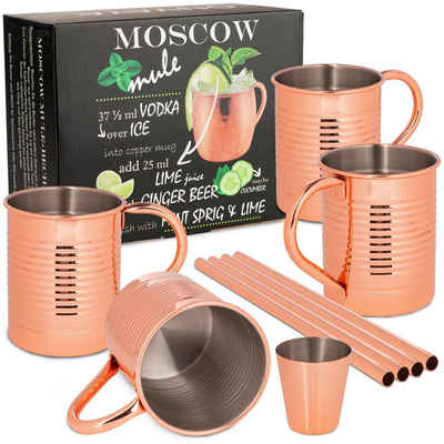 ONVAYA Cocktailglas Moscow Mule Becher Geschenk Set mit 4 Bechern, Barmaß & Strohhalm
