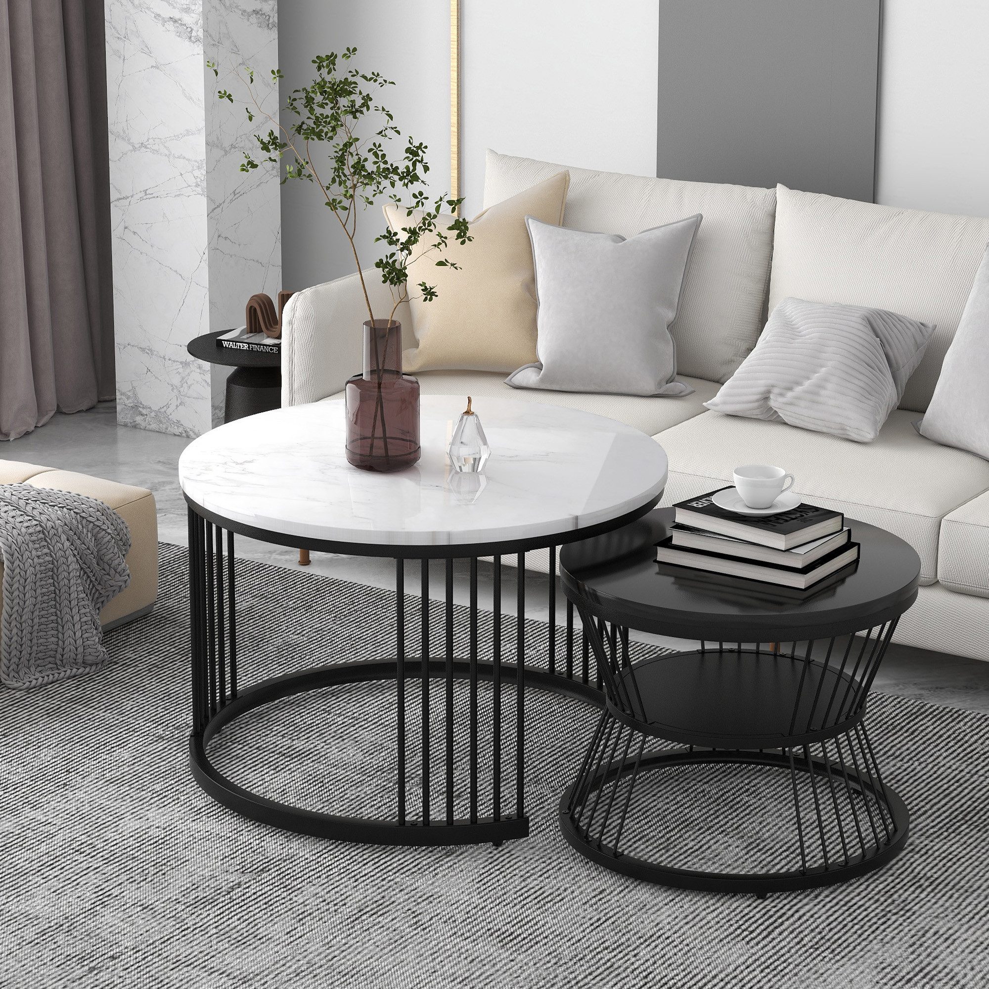 HAUSS SPOLE Couchtisch Couchtisch Satztisch 2er Set Rund Beistelltisch Kaff günstig online kaufen