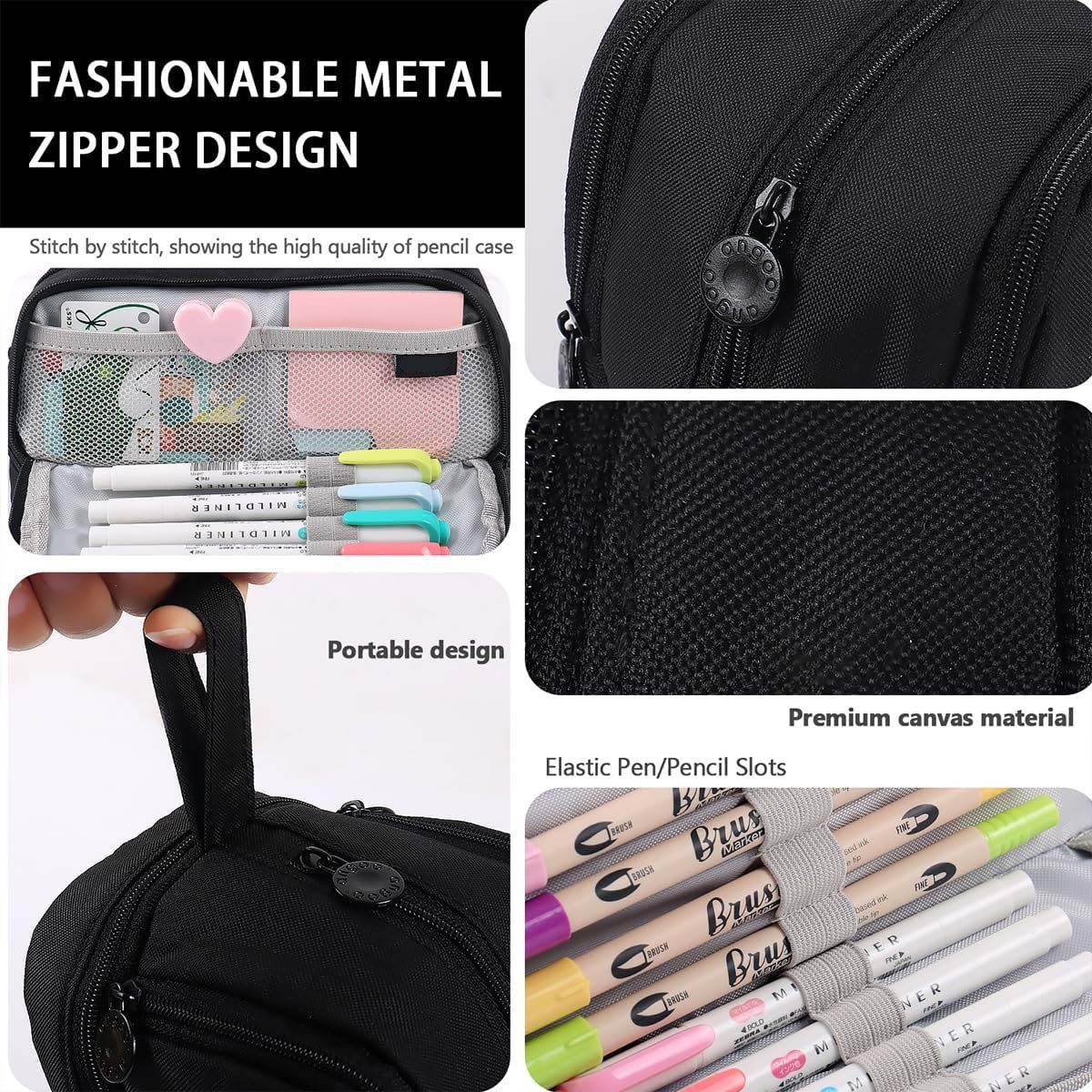 Coonoor Federmäppchen Große Kapazität, Mäppchen Federtaschen Etui Stifte 4 Fächer – Bild 4 von 5