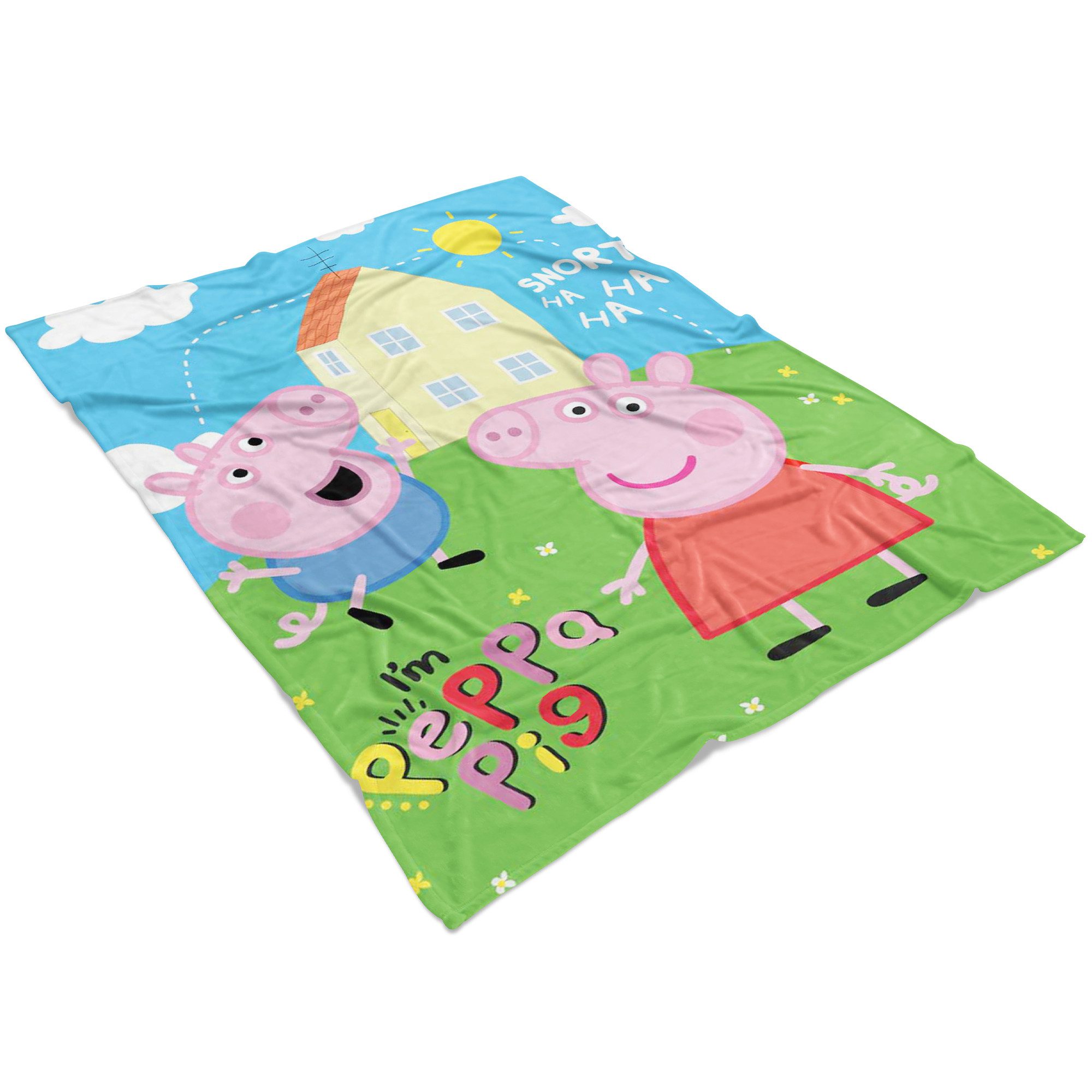 Kinderdecke Peppa Wutz Pig I'm 150 x 200 cm weich und kuschelig Coral Fleecedecke, BERONAGE, passend zur Bettwäsche, ideal für Sofa, Couch, Bett, Auto, Camping