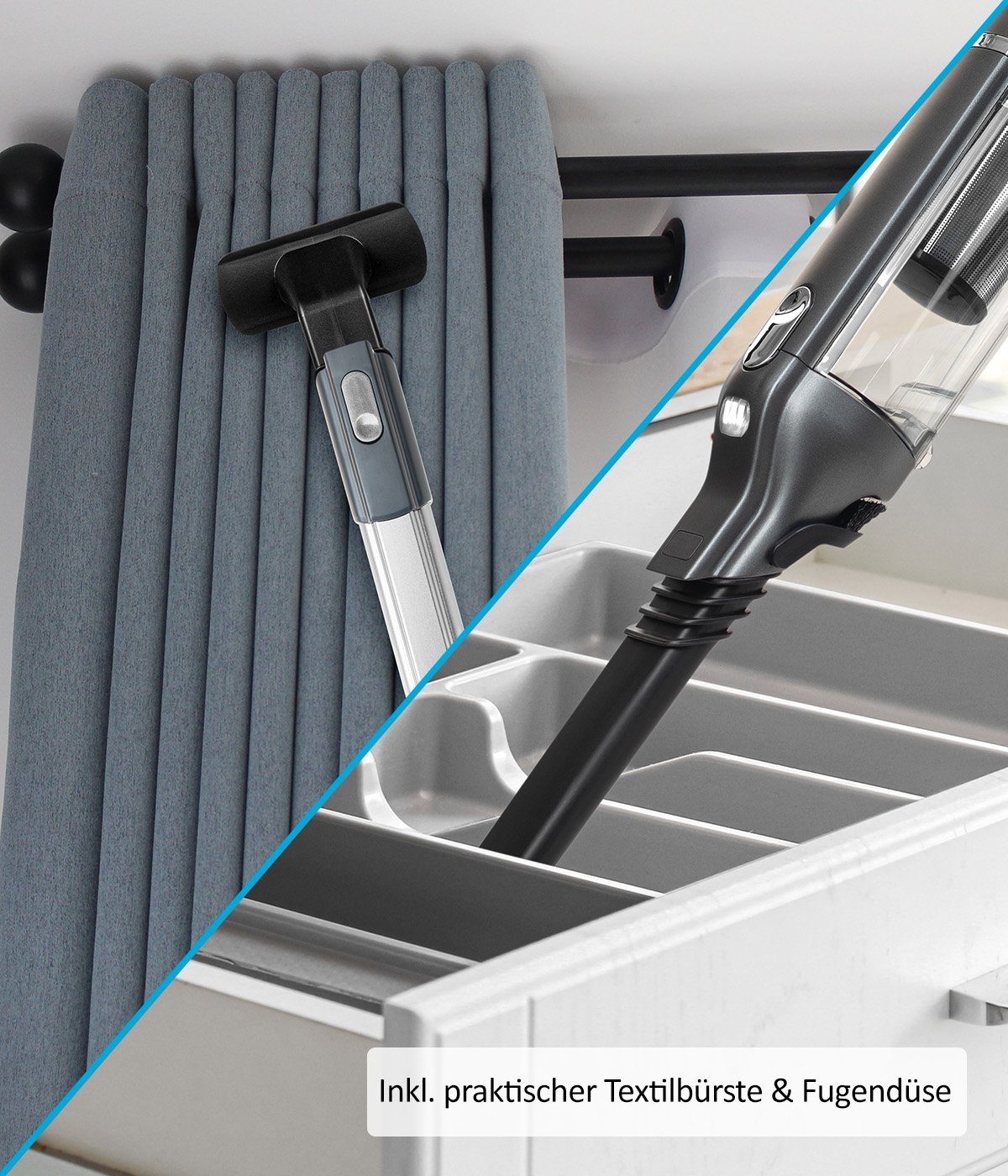 Genius Akku-Handstaubsauger INVICTUS ONE 3.0e Deluxe Staubsauger 22-tlg. Bodenstaubsauger Kabellos, 120,00 W, beutellos HEPA Filter für Auto Zuhause, 15000 Pa LED Licht Ladestation Soft Textilbürste für Teppich Tierhaar