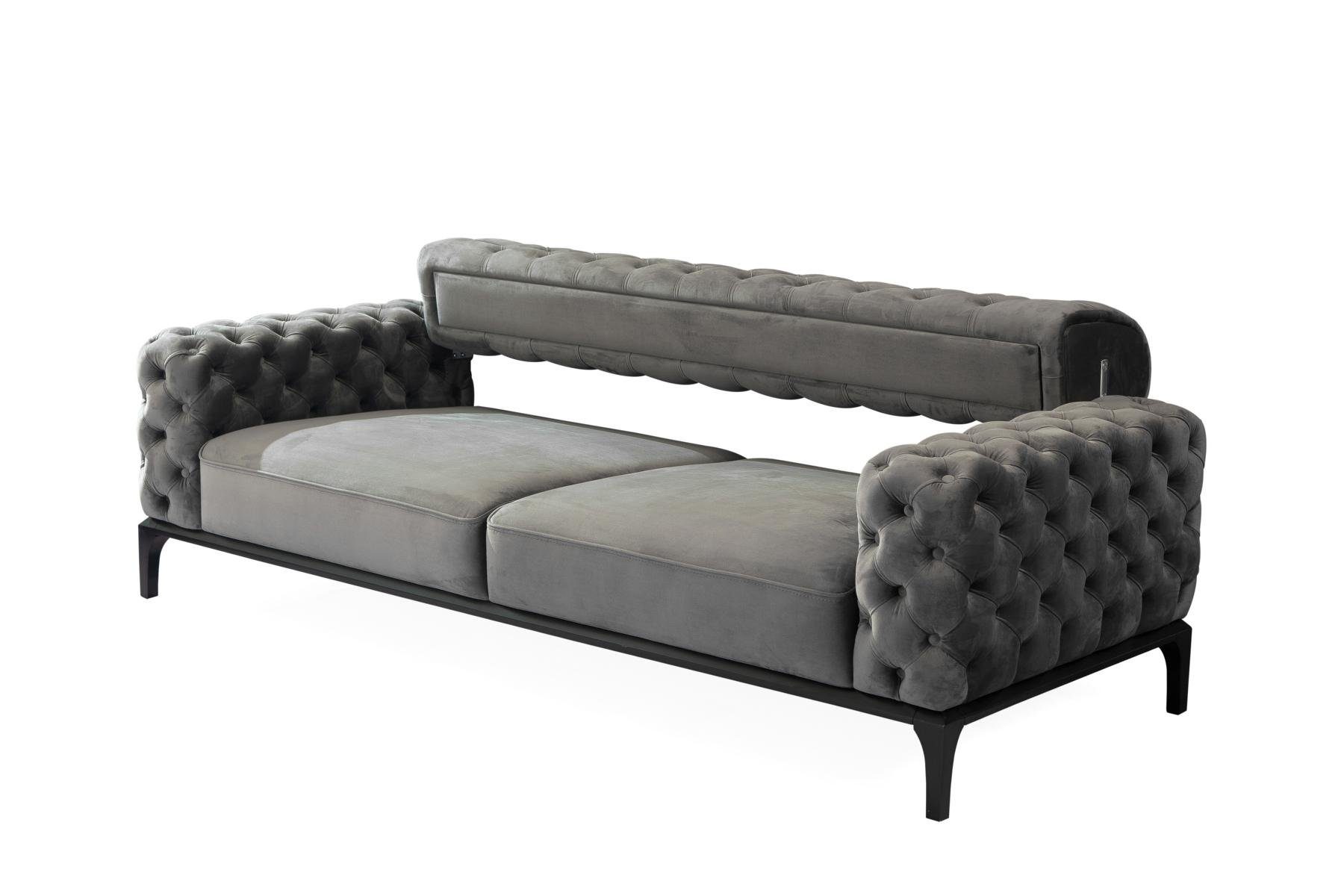 JVmoebel Wohnzimmer-Set, (3-St., 2x 3 Sitzer + Ohne 331 Couchtisch), Sessel, Luxus Sitzer Grau Chesterfield Sofagarnitur