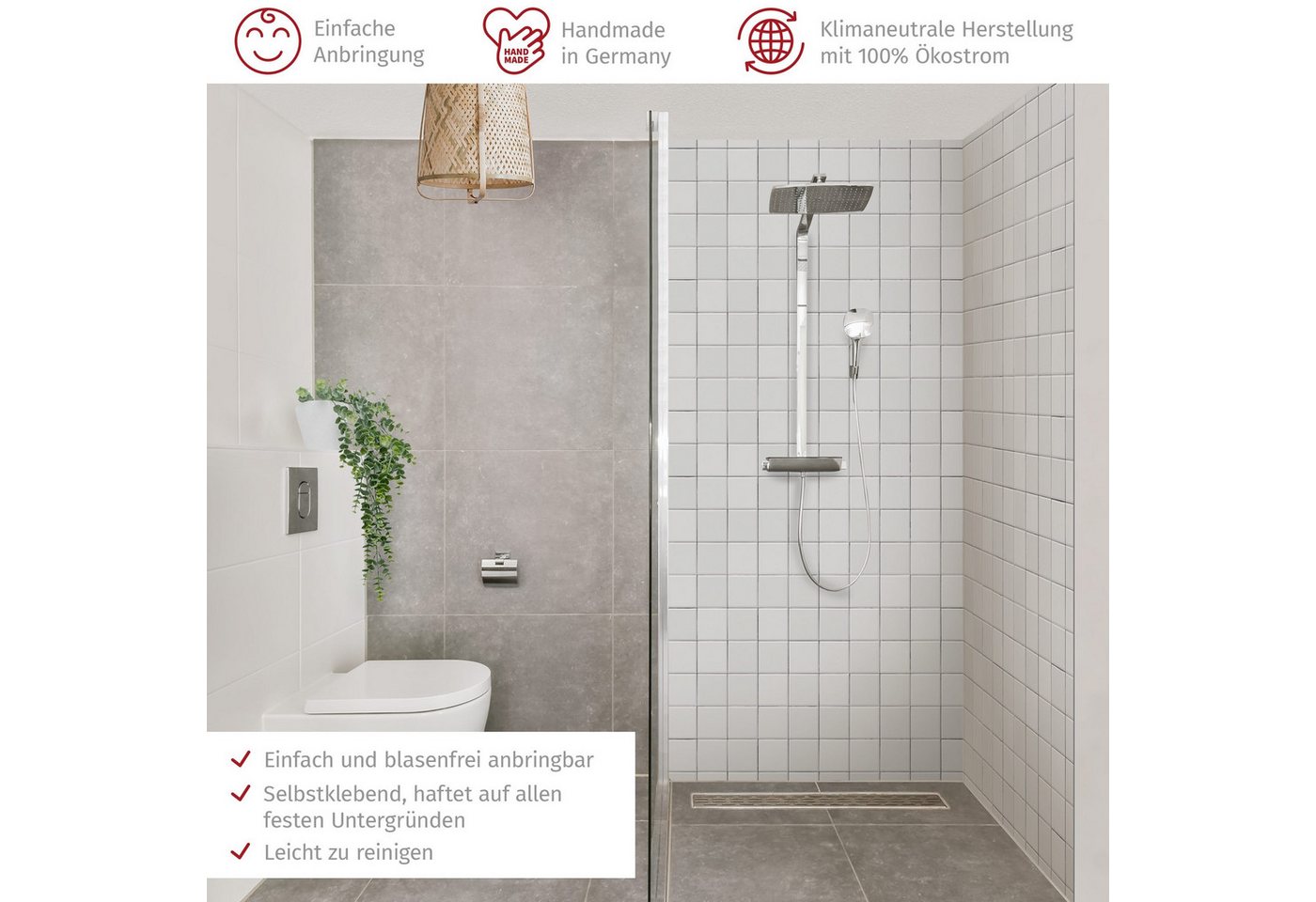 Thumbnail - Bilderdepot24 Badrückwand Mosaik grau Badrückwand ohne Bohren Dusche Fliesenoptik, (2-tlg., Hart-Folie Smart matt 0,35 m...