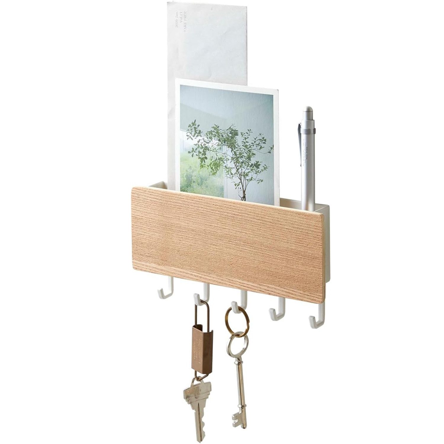 Zaewry Schlüsselbrett Schlüsselhalter mit 5 Haken, Kleine Schlüsselablage, Briefständer, (Einfach zu Installierende Schlüsselbrett Ohne Bohren), Geeignet für Eingangsbereiche und Hinter Türen