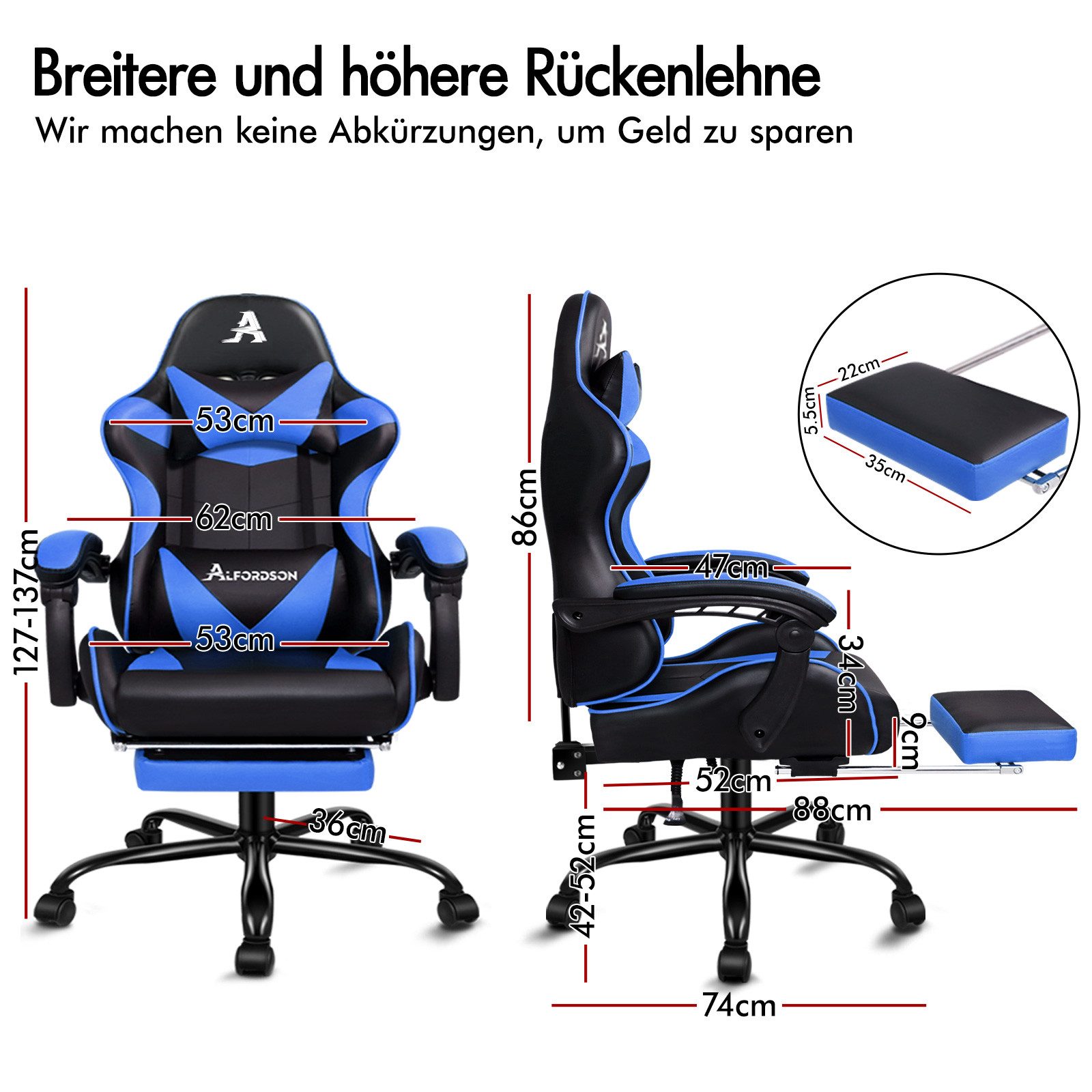 ALFORDSON Gaming-Stuhl Ergonomischer Racing Gaming-Bürostuhl, neigbar günstig online kaufen